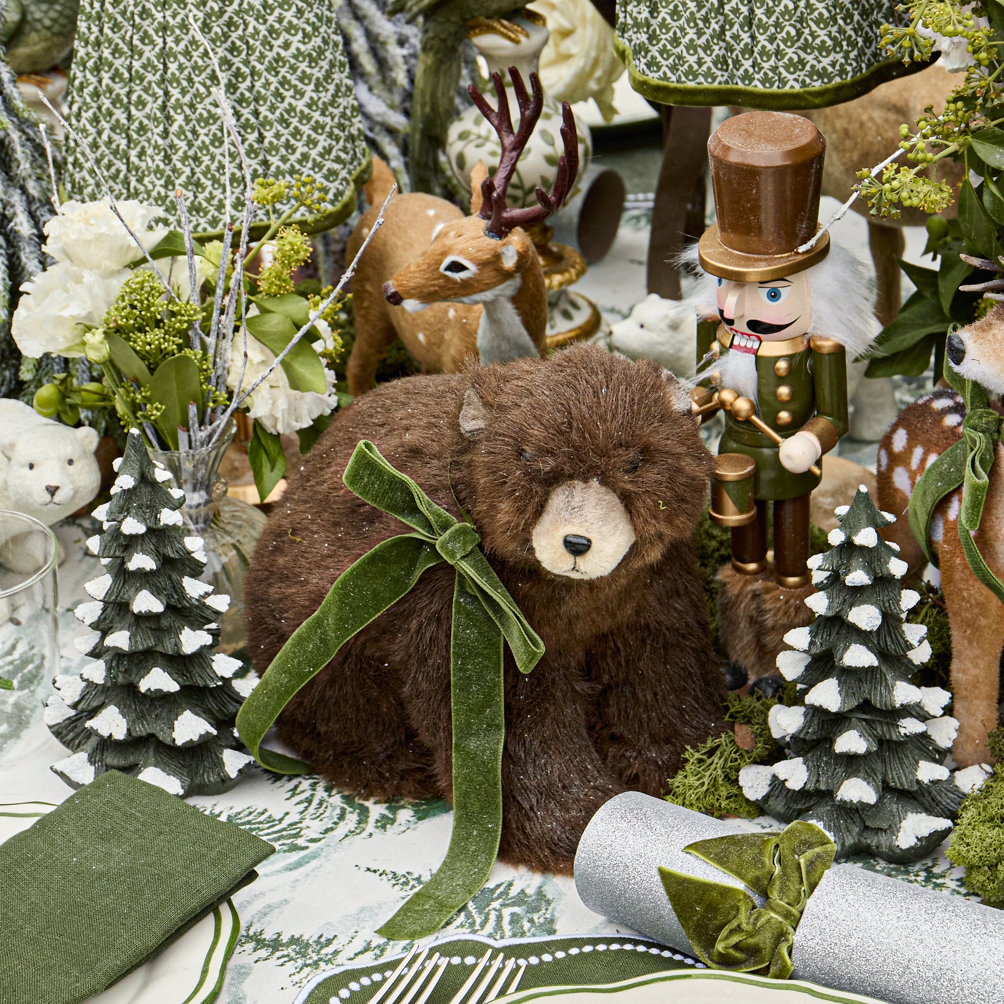 Extra Large Alpine Brown Bears with Green Bow (Pair)