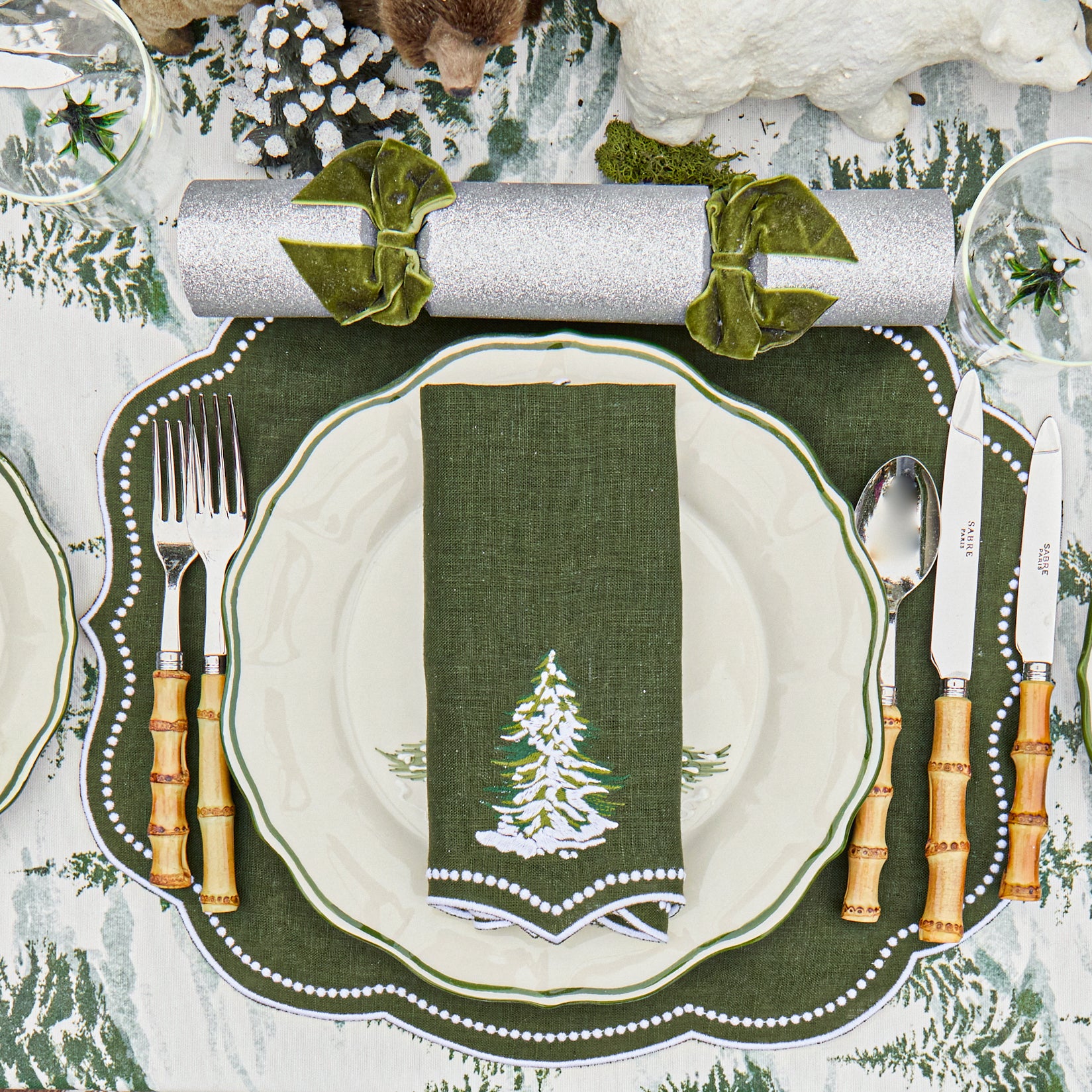 Forest Green Eloise Placemats & Christmas Tree Napkins (Set of 8)