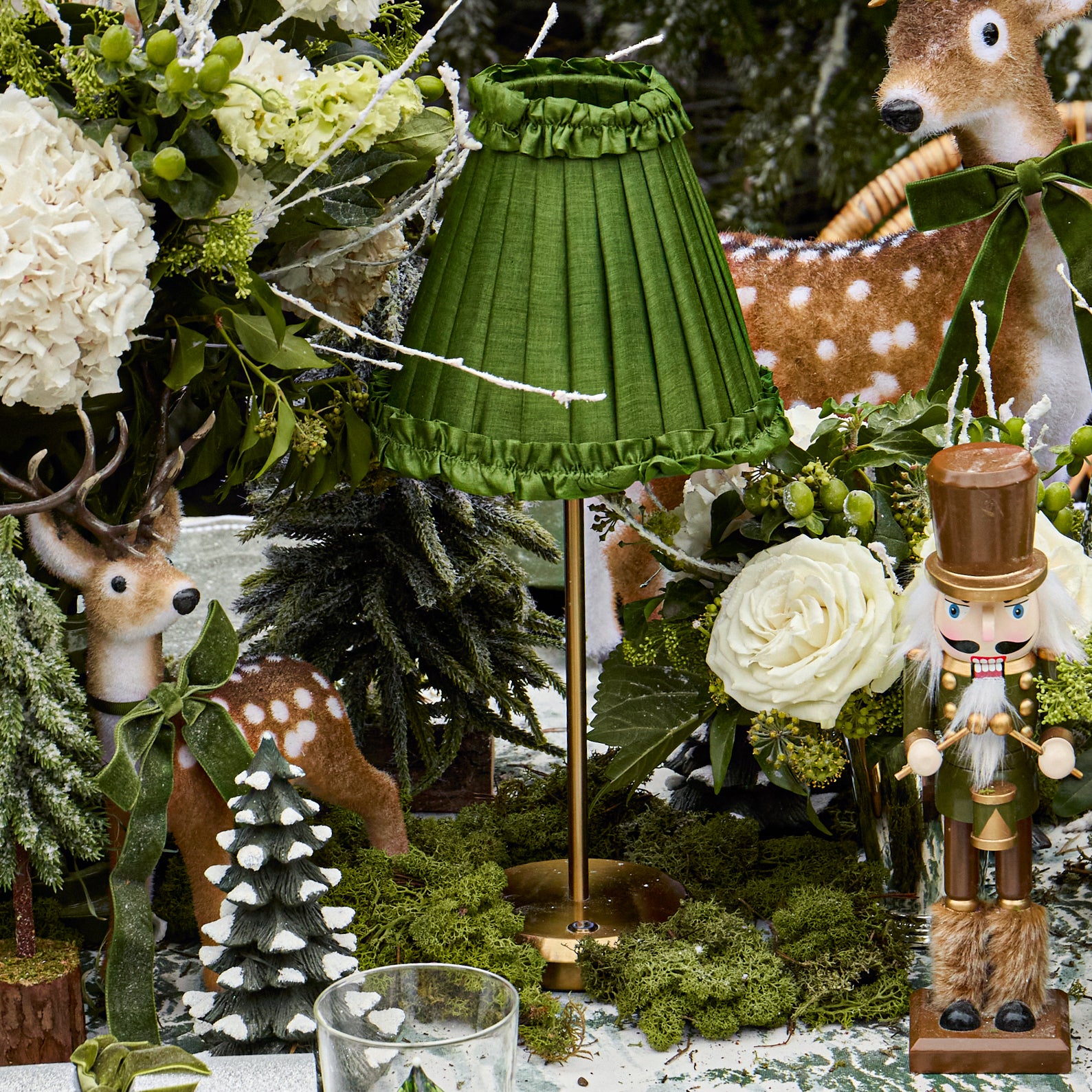 Tall Rechargeable Lamp with Olive Frilled Silk Shade (18cm)