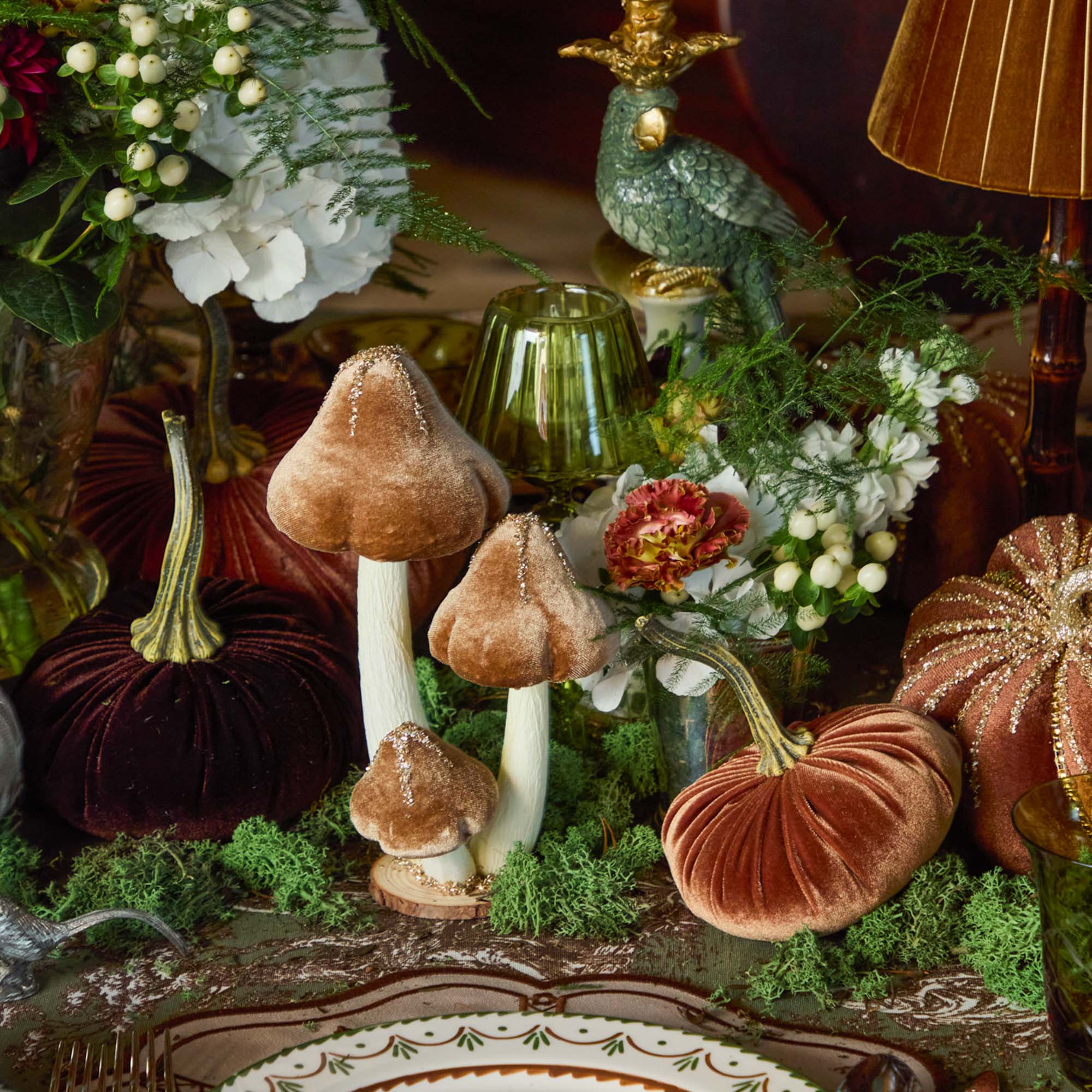 Tall Taupe Glitter Velvet Mushroom (Pair)