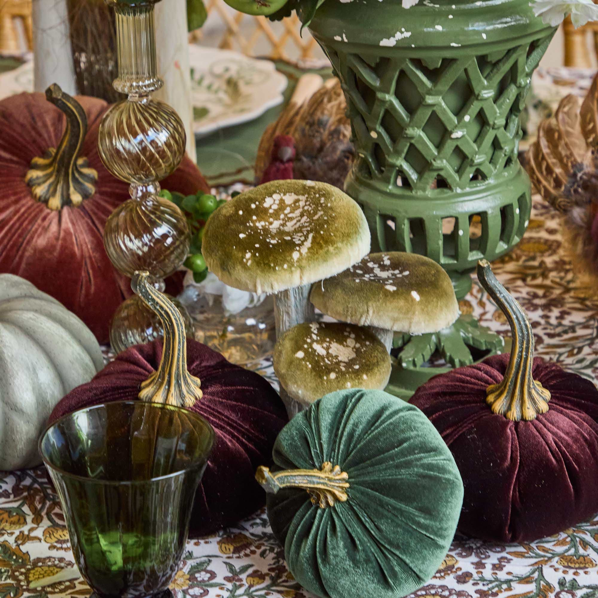 Moss Green Velvet Pumpkin (Pair)