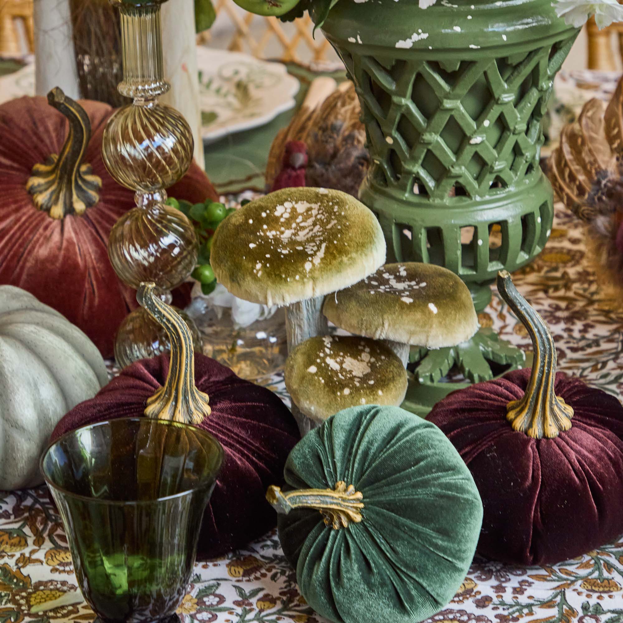Moss Green Velvet Pumpkin (Pair)