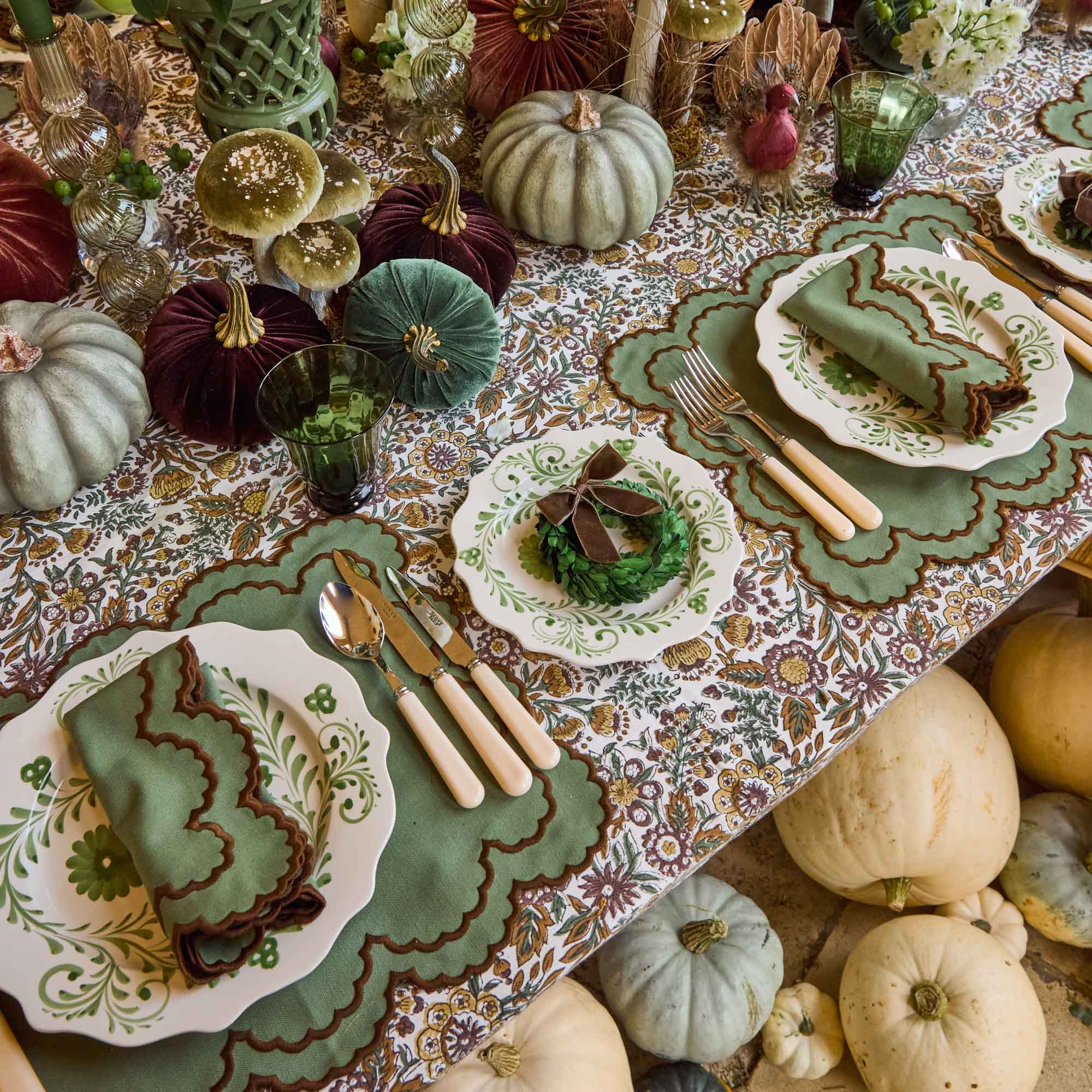 Moss Green Velvet Pumpkin (Pair)