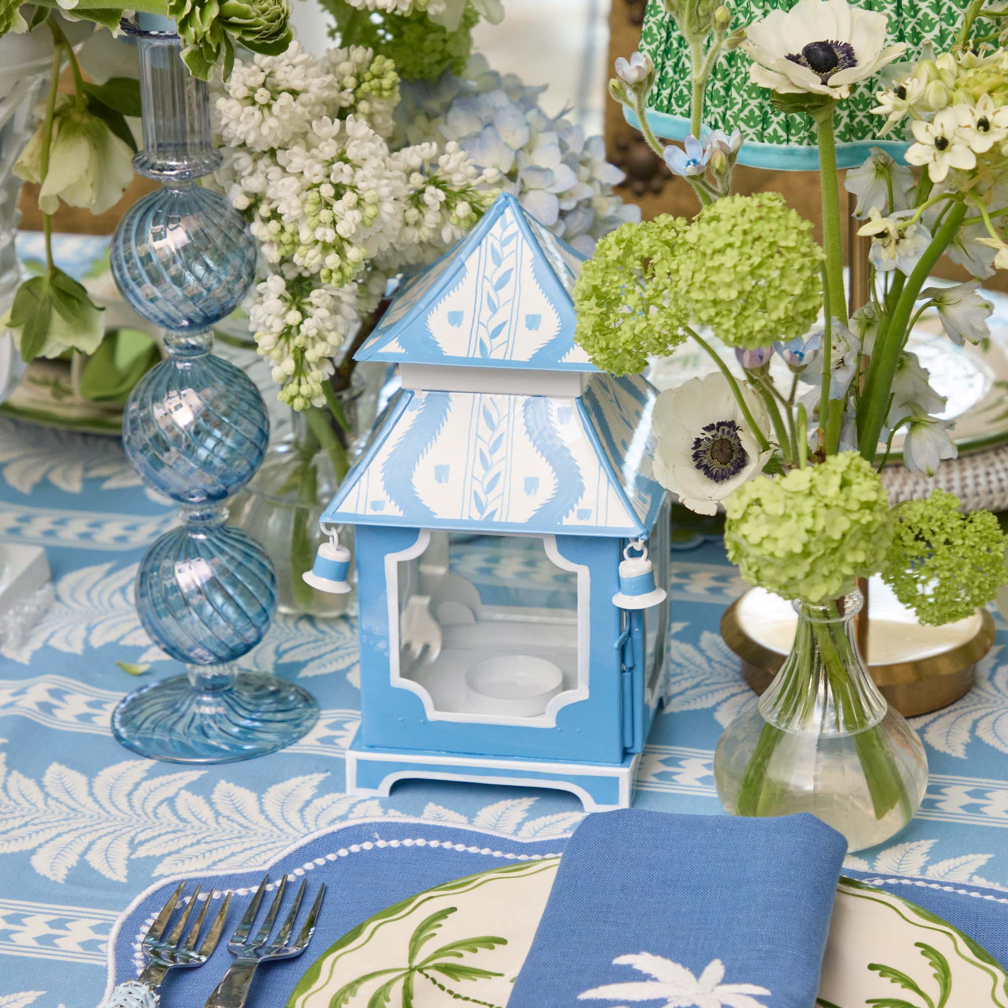 Mini Blue Ikat Pagoda Lantern (Pair)