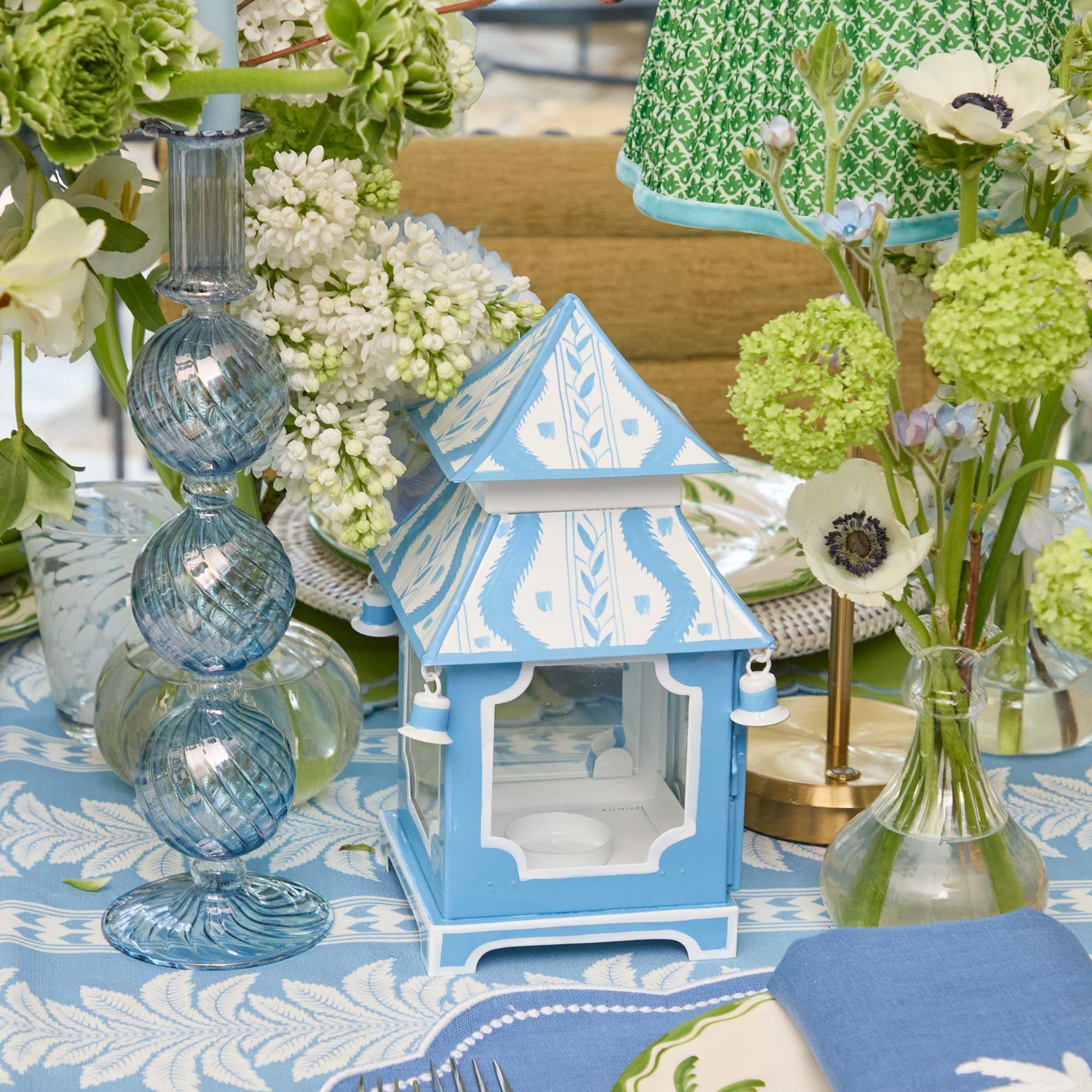 Mini Blue Ikat Pagoda Lantern (Pair)