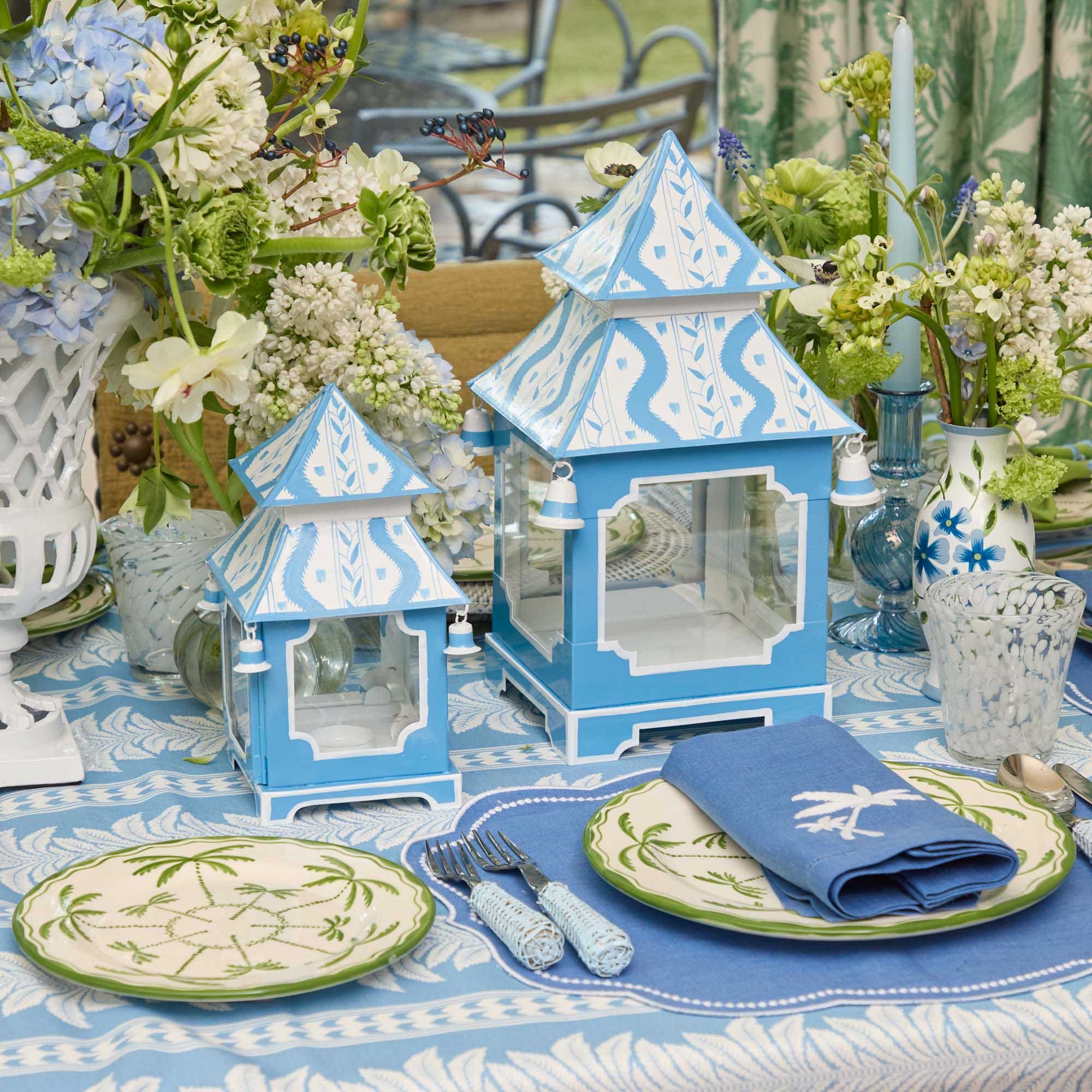 Mini Blue Ikat Pagoda Lantern (Pair)