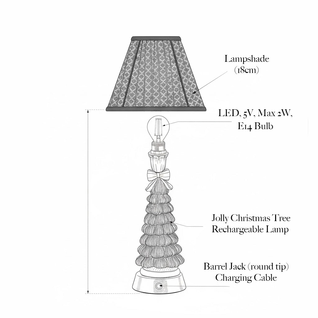 Jolly Christmas Tree Rechargeable Lamp with Red Velvet Bow Shade (18cm
