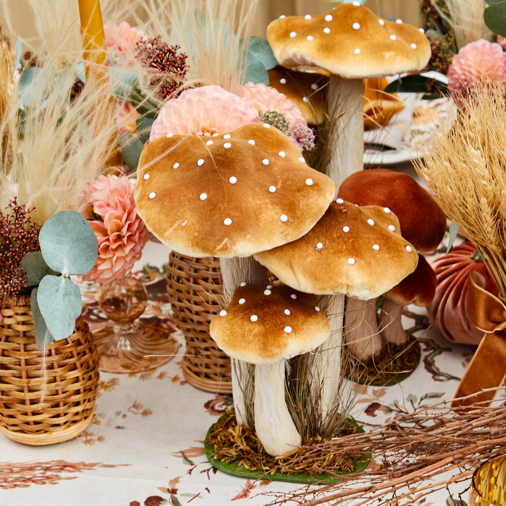 Tall Caramel Spotted Mushrooms (Set of 3)