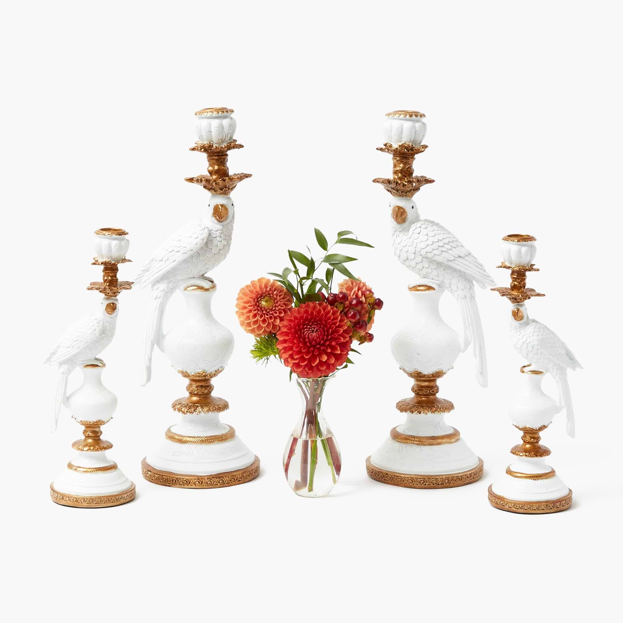 White Small Parrot Candle Holders (Pair)