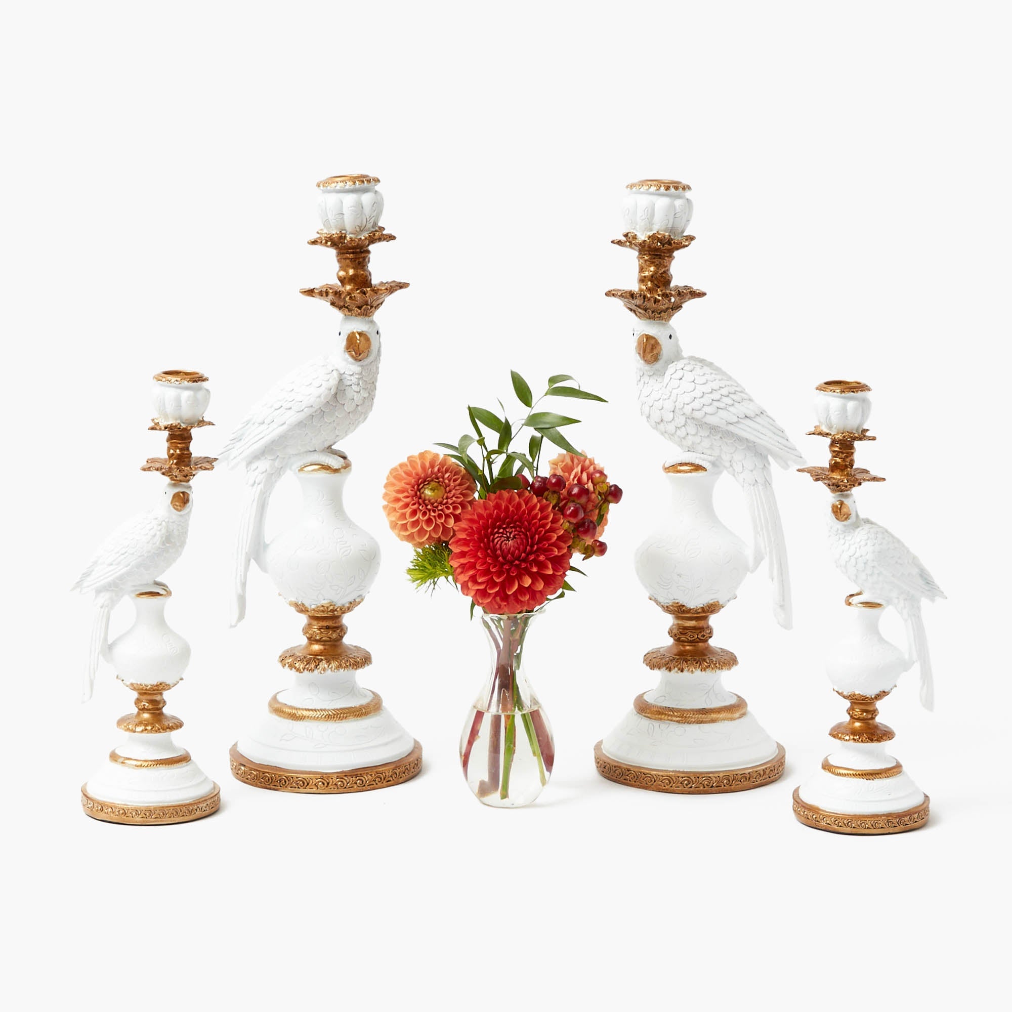 White Small Parrot Candle Holders (Pair)