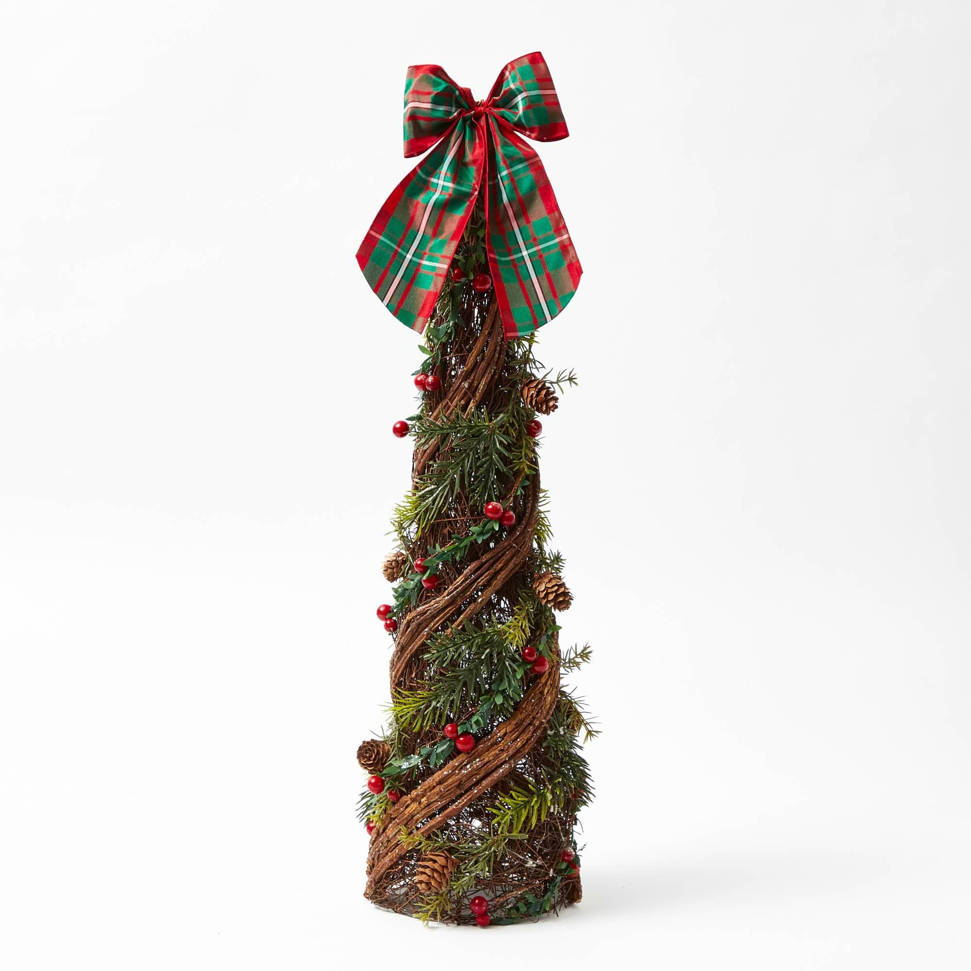 Decorative Festive Tree with Red & Green Tartan Bow