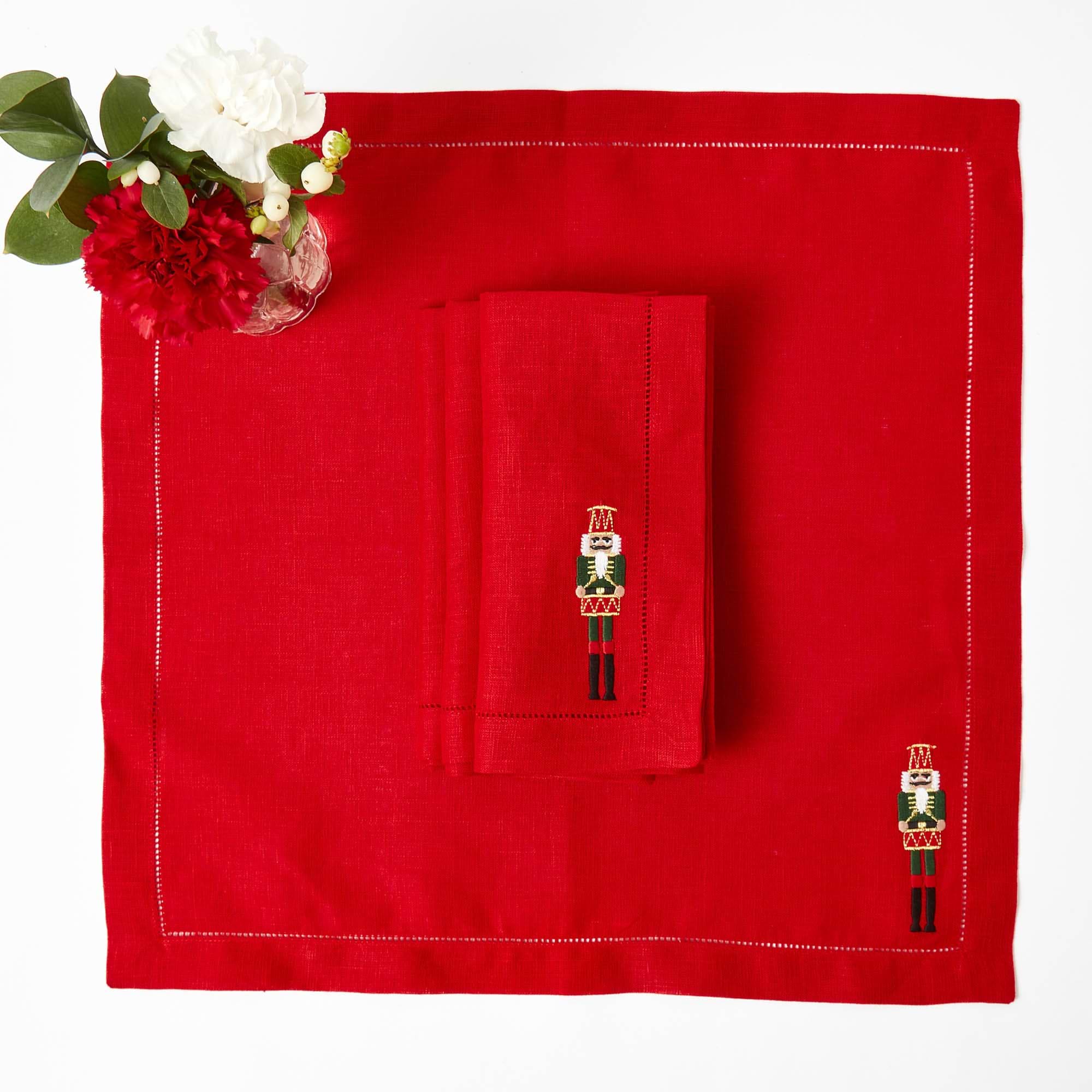 Eloise Red Linen Placemats & Nutcracker Napkins (Set of 4)