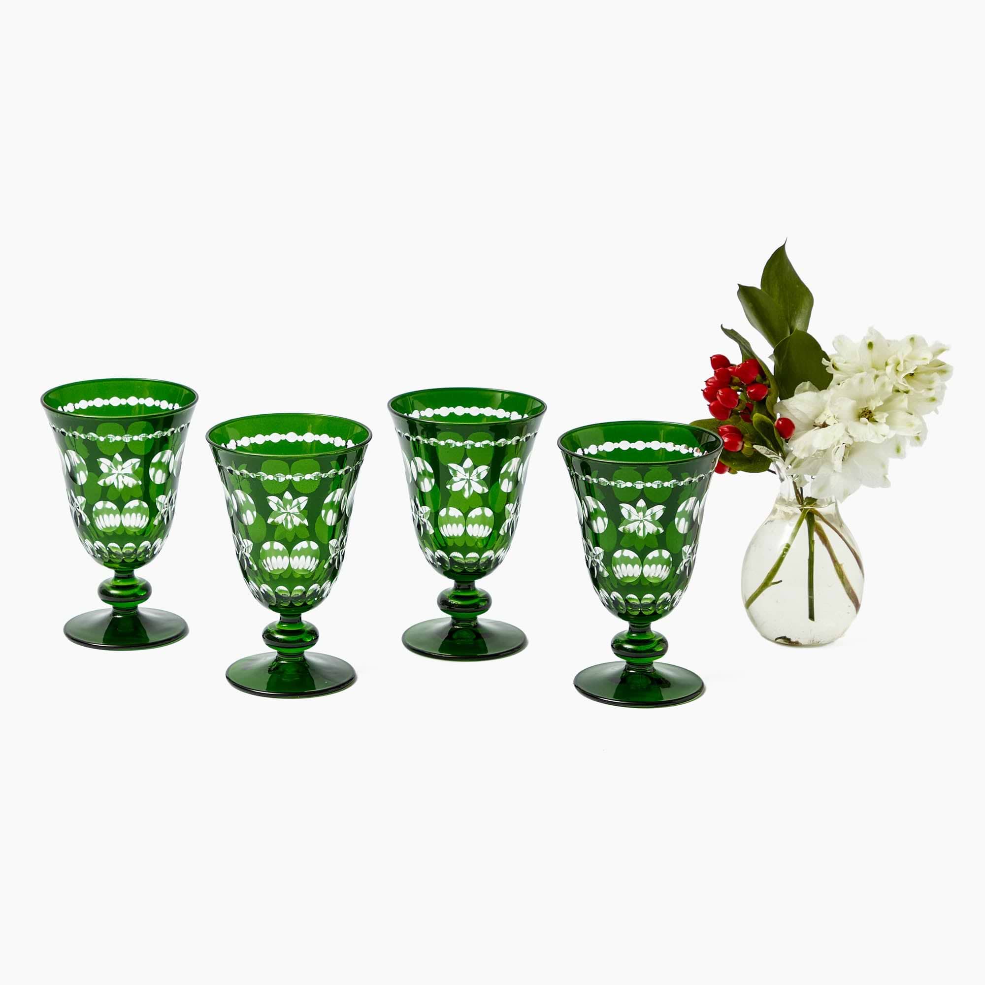 Emerald Anita Engraved Wine Glasses (Set of 4)
