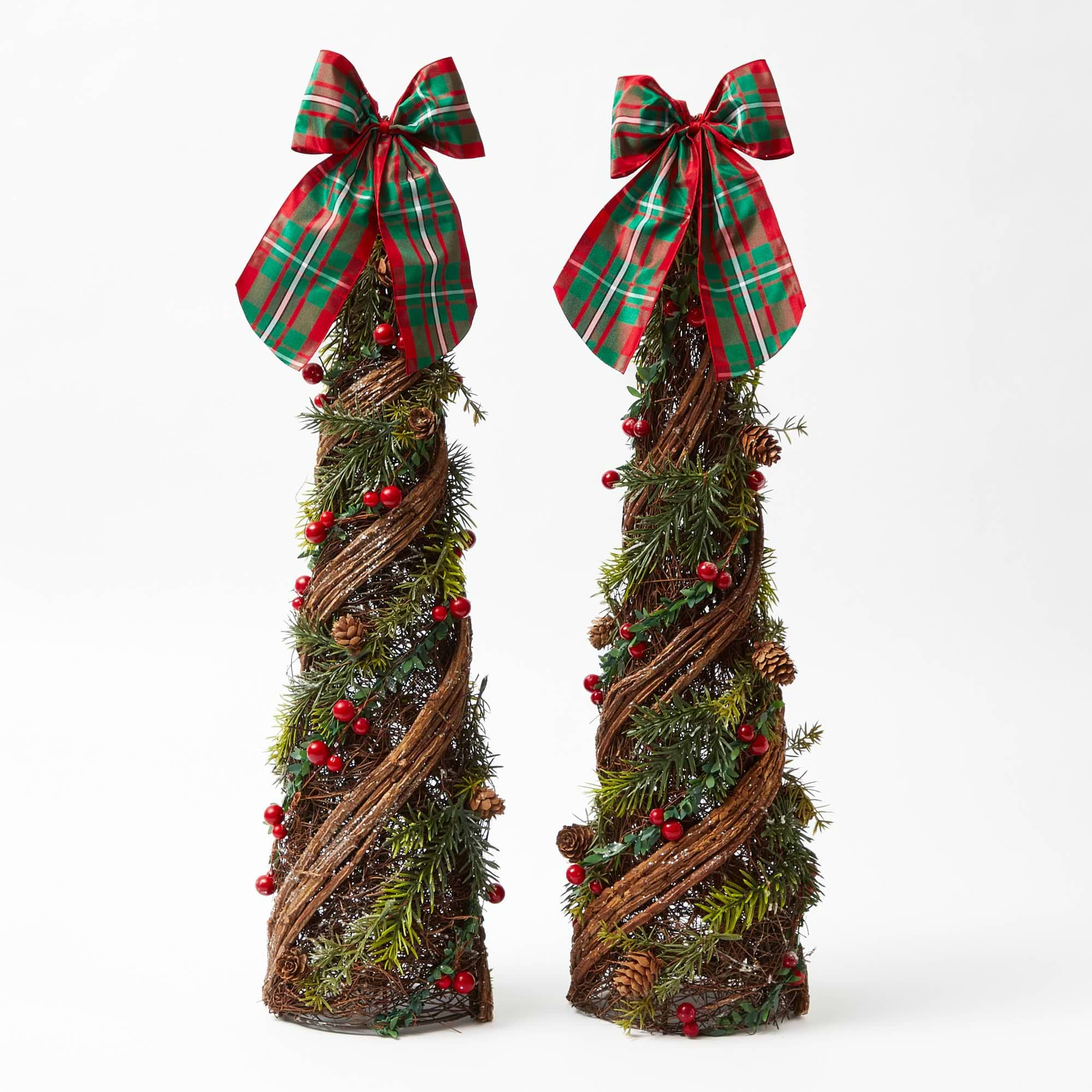 Decorative Festive Tree with Red & Green Tartan Bow