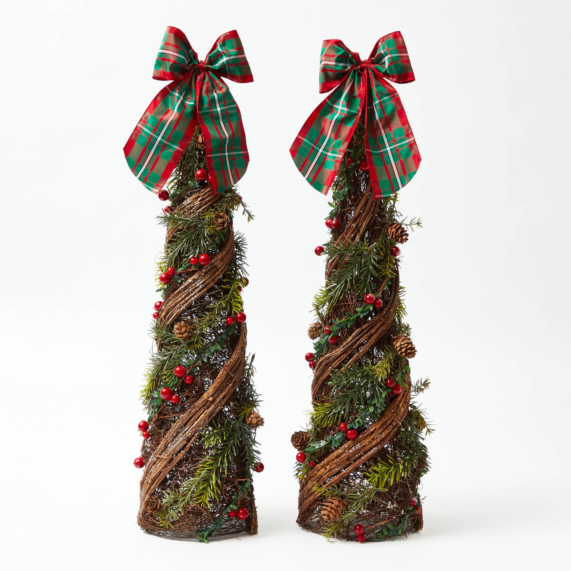 Decorative Festive Tree with Red & Green Tartan Bow