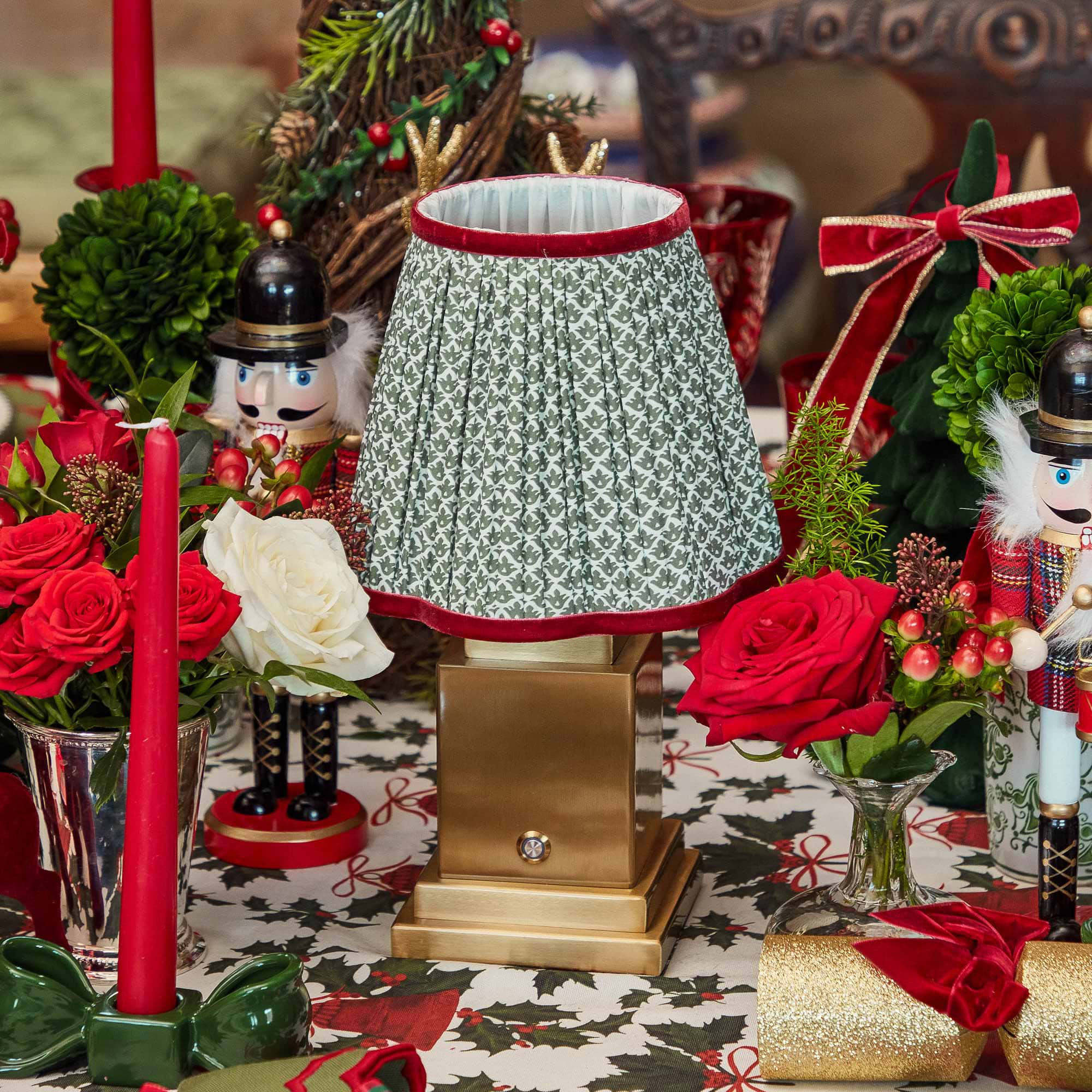 Olive & Red Lotus Lampshade (18cm)
