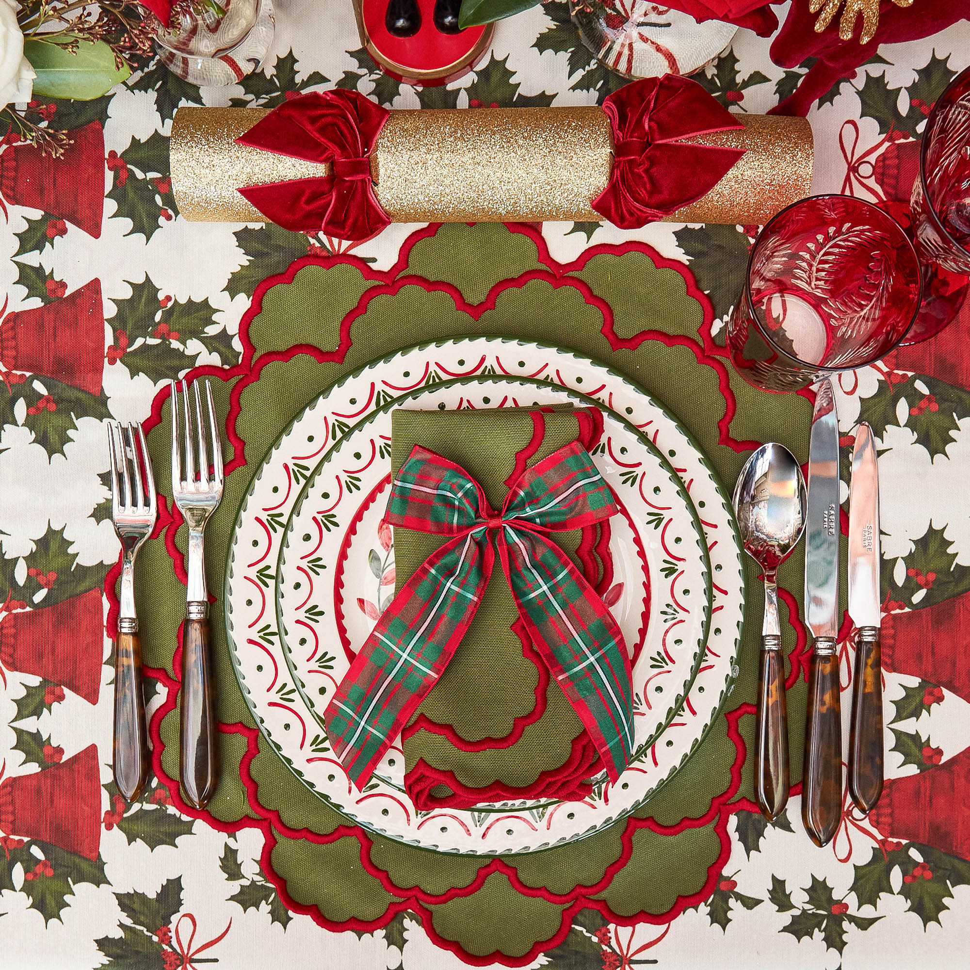 Large Red & Green Tartan Napkin Bows (Pair)