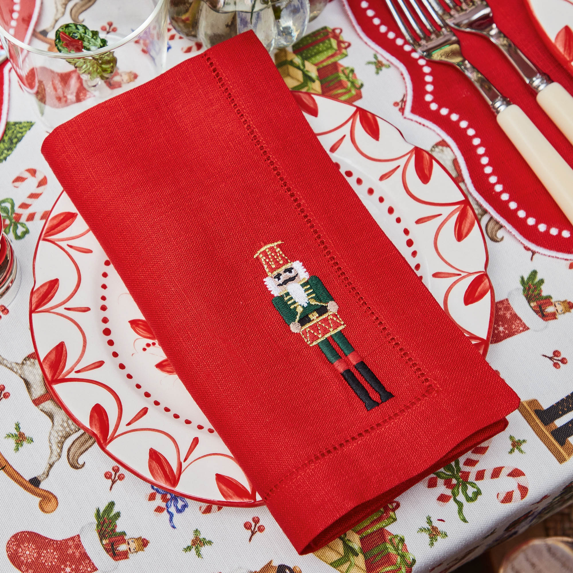 Eloise Red Linen Placemats & Nutcracker Napkins (Set of 4)