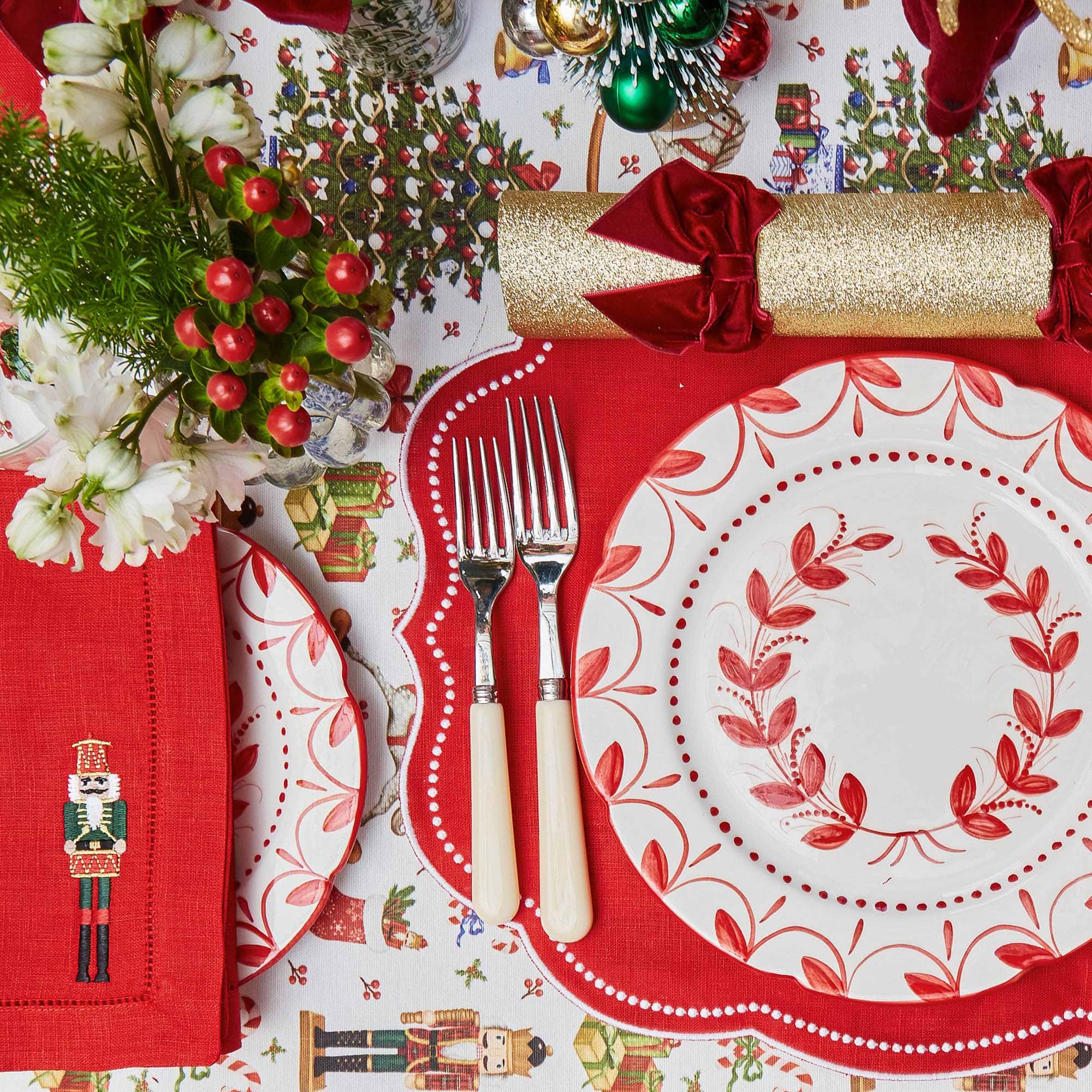 Eloise Red Linen Placemats & Nutcracker Napkins (Set of 4)