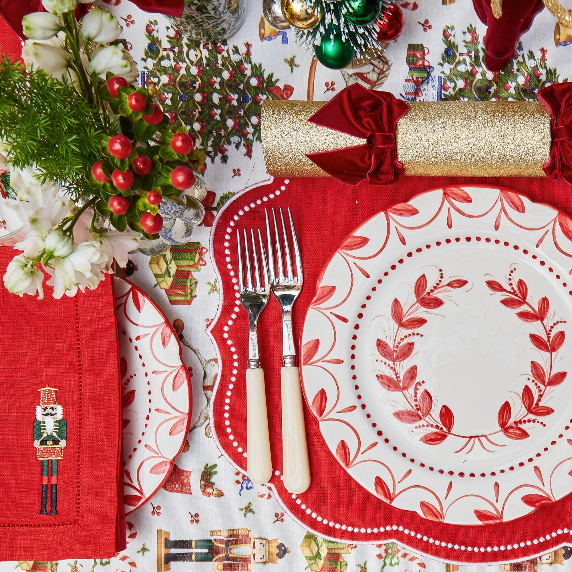 Eloise Red Linen Placemats & Nutcracker Napkins (Set of 4)