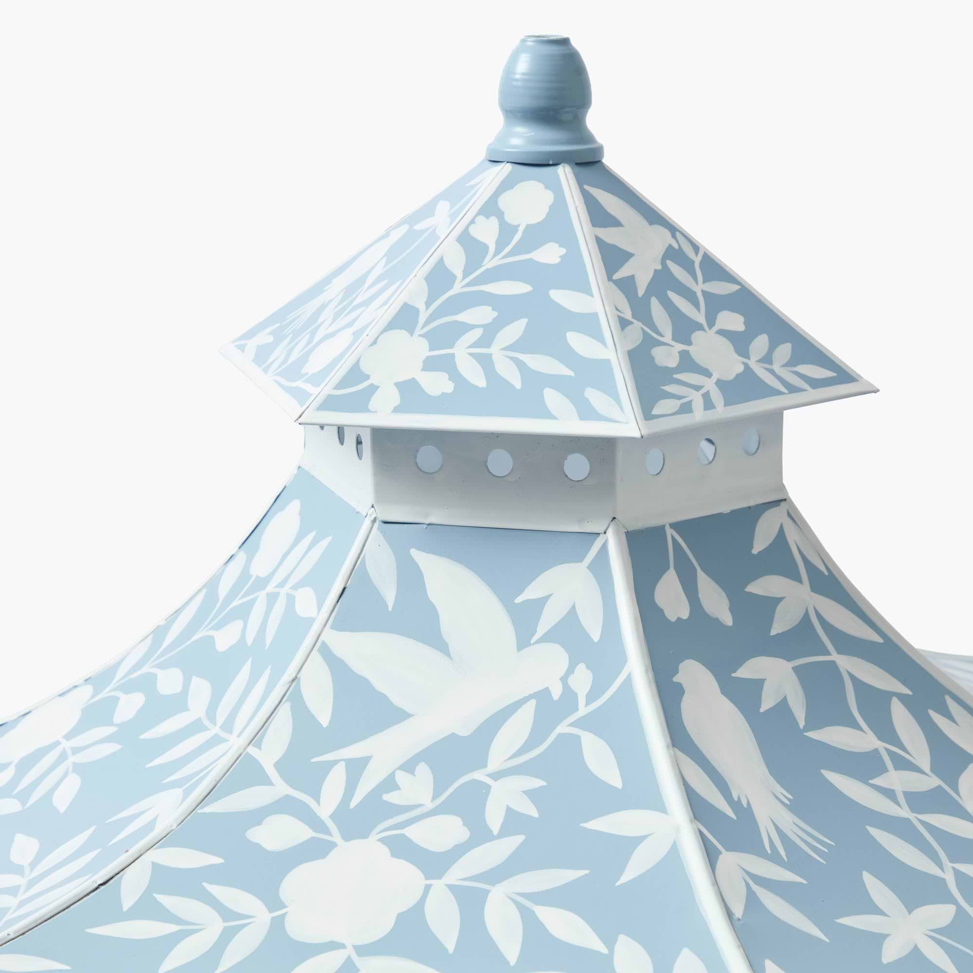 Large Blue Rattan Chinoiserie Pagoda Lantern