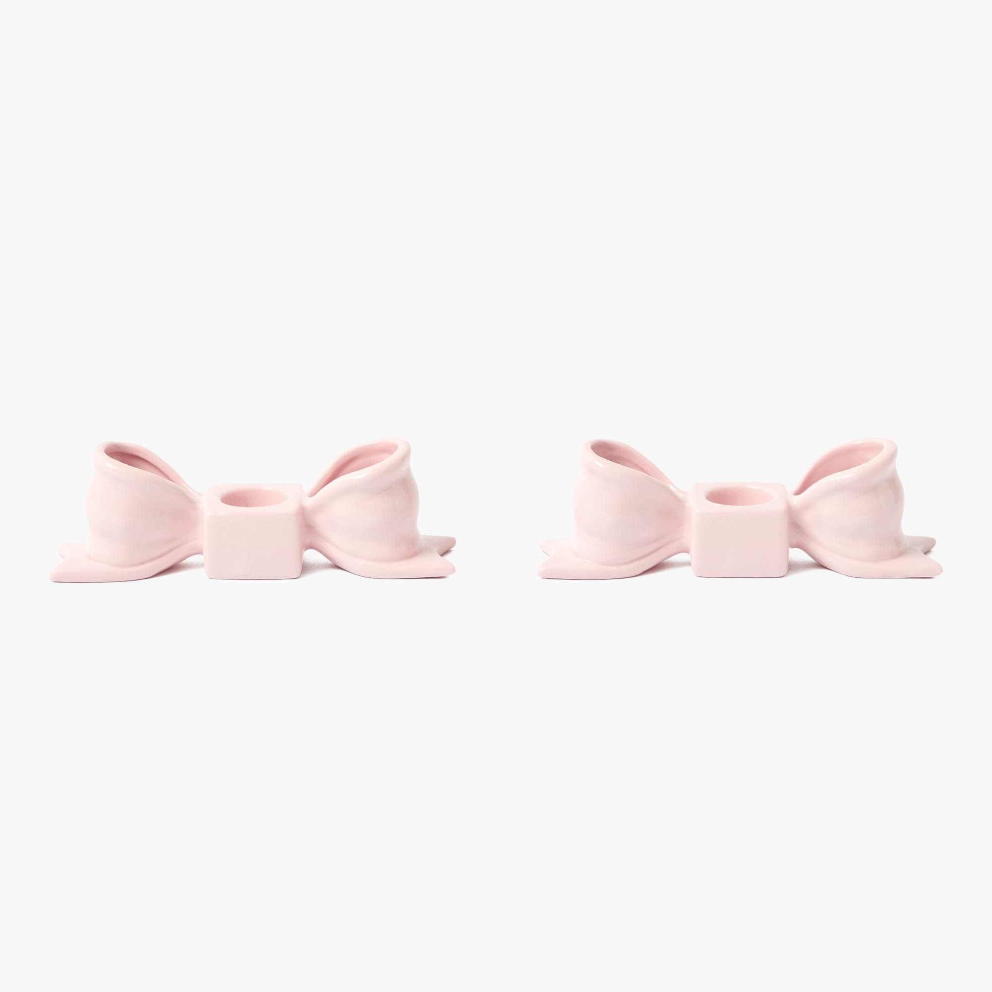 Petal Pink Ceramic Bow Candle Holders (Pair)