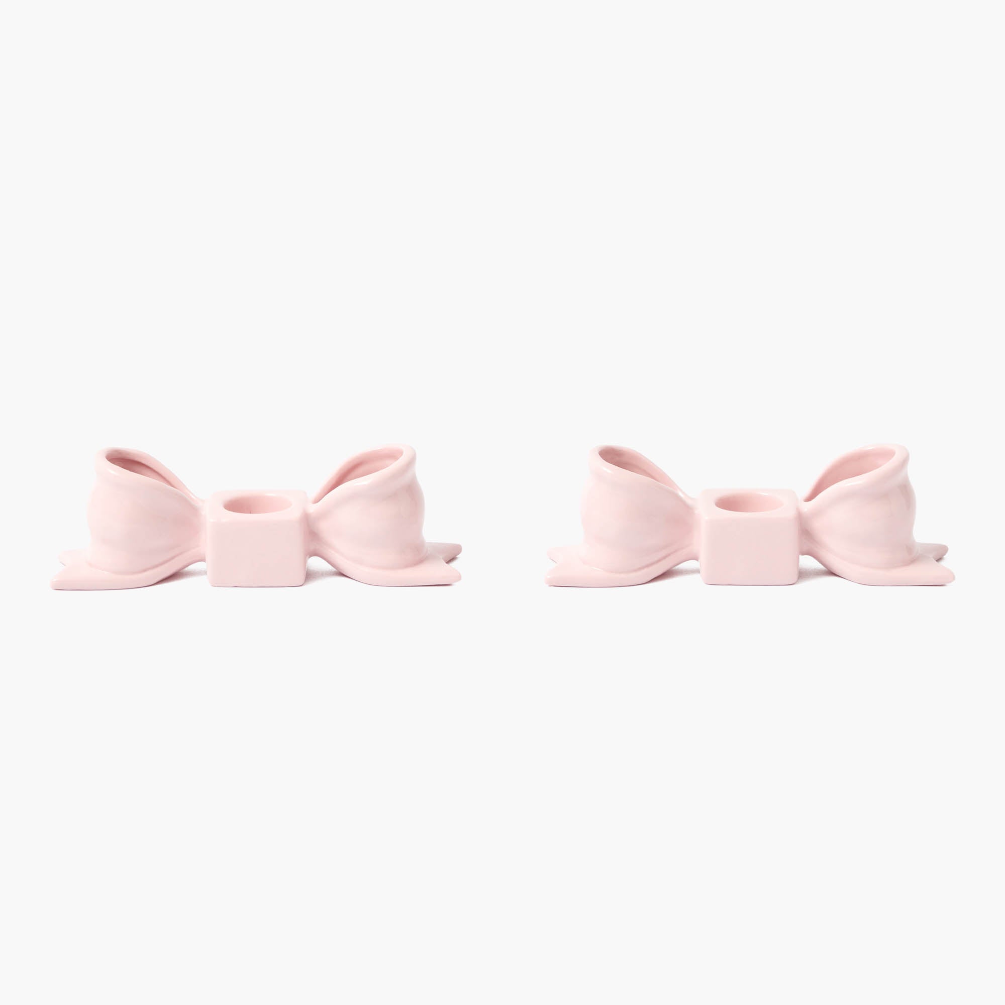 Petal Pink Ceramic Bow Candle Holders (Pair)