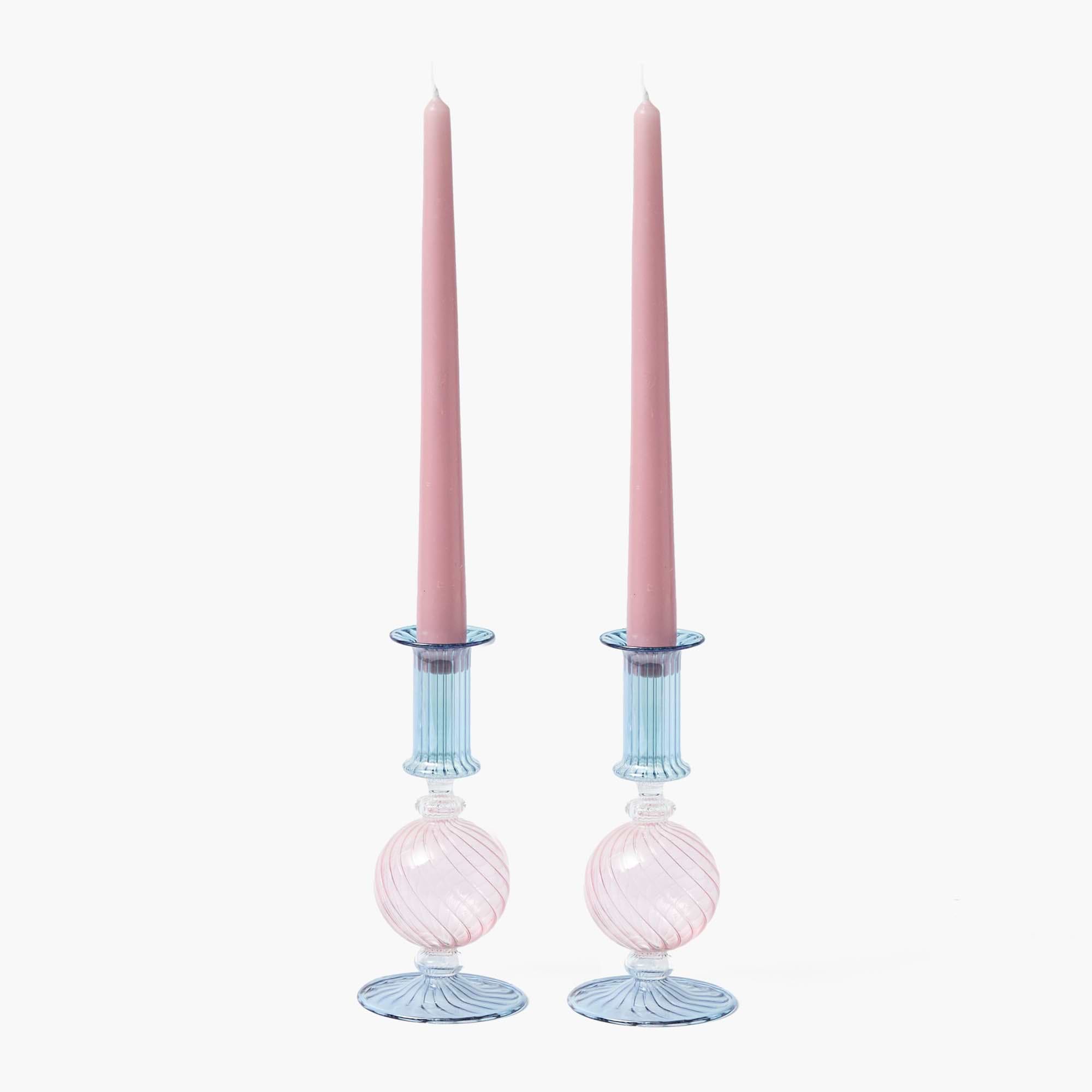Small Camille Pink & Blue Candle Holder (Pair)
