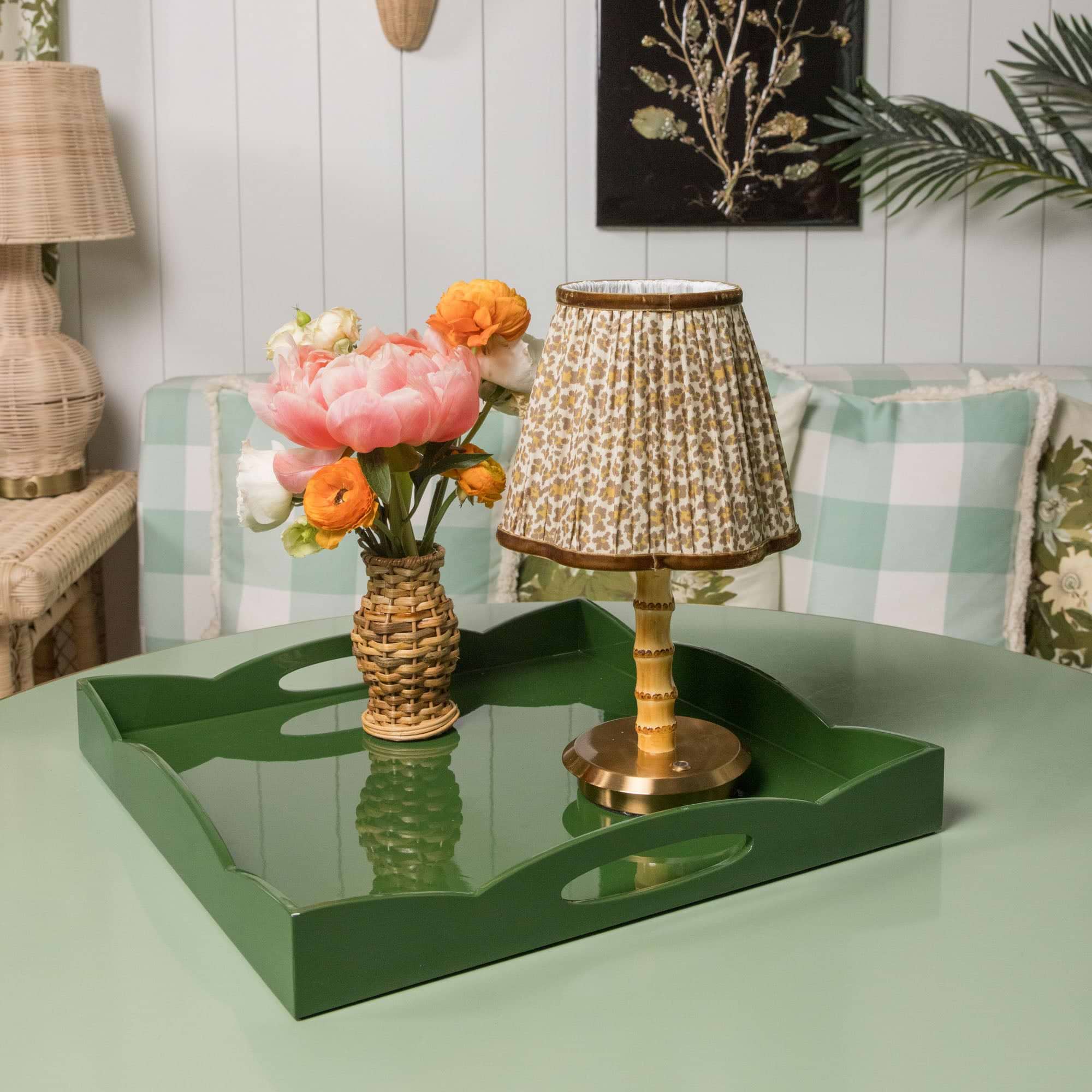 Bamboo Short Rechargeable Lamp with Leopard Shade (18cm)