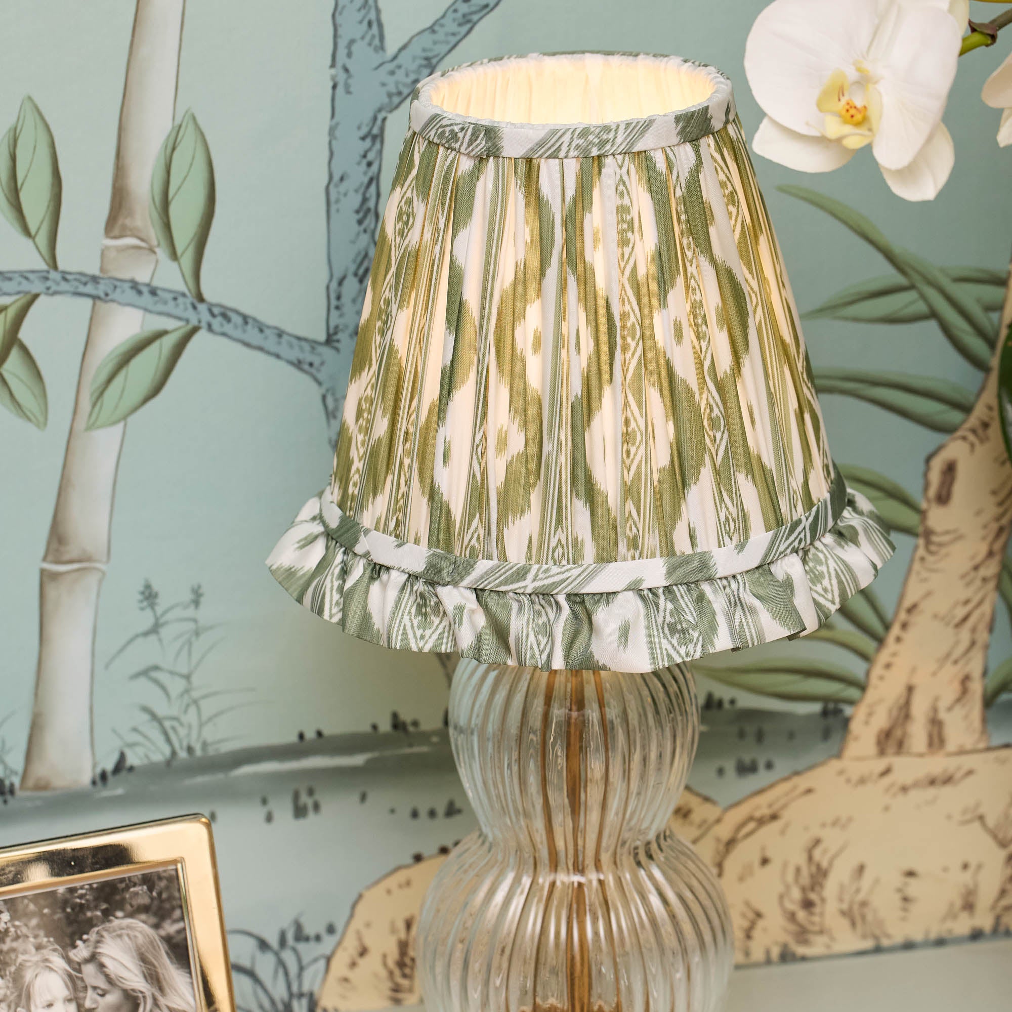 Olive Ikat Ruffle Lampshade (18cm)