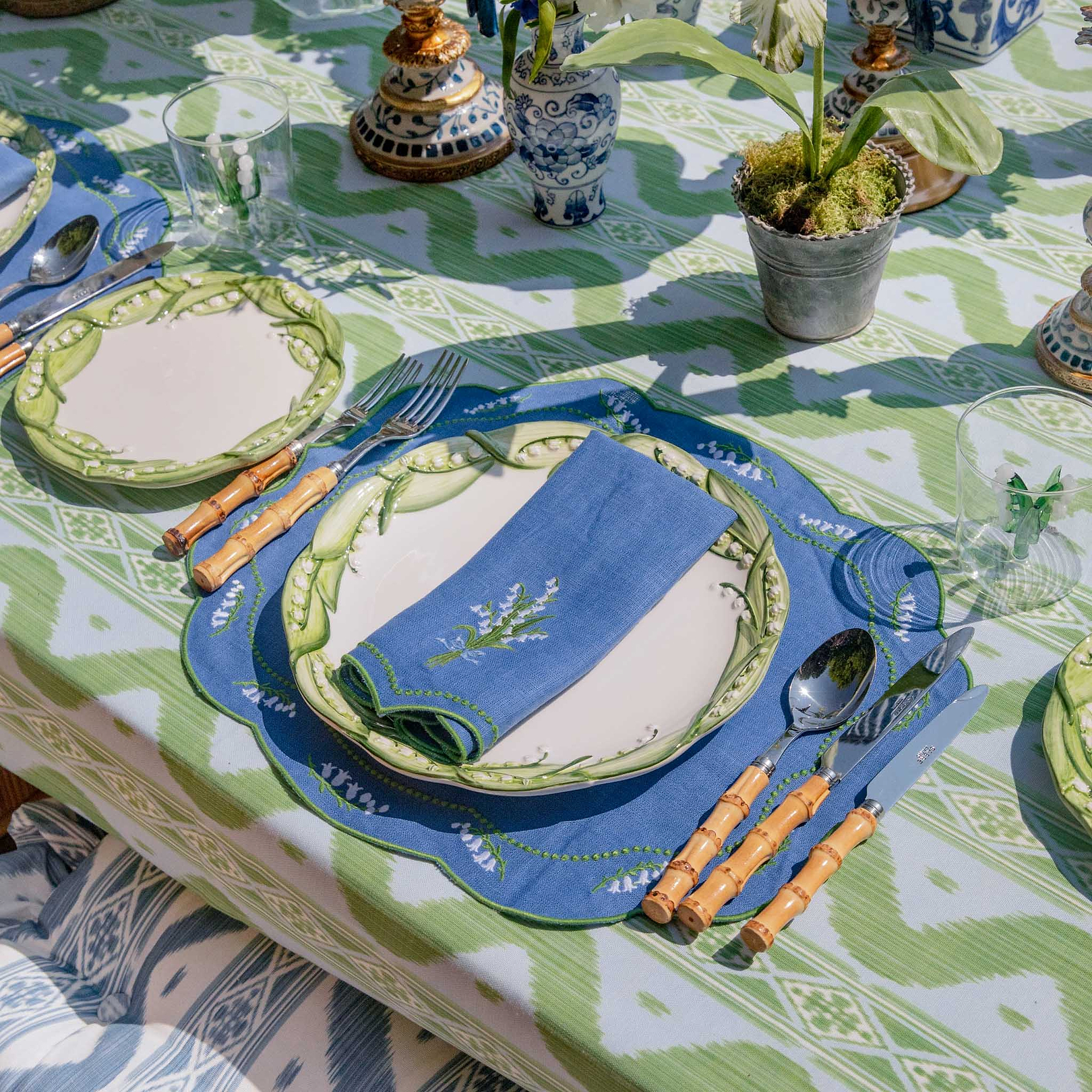 Blue Lily of the Valley Linen Placemats (Set of 4)