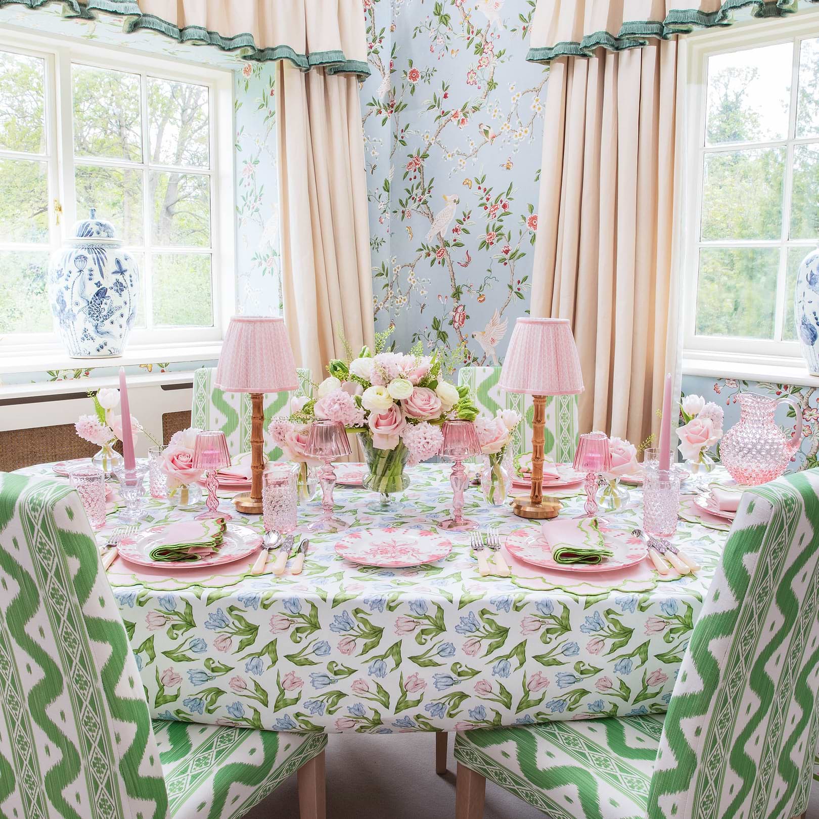 Pink & Green Lily Napkins (Set of 4)