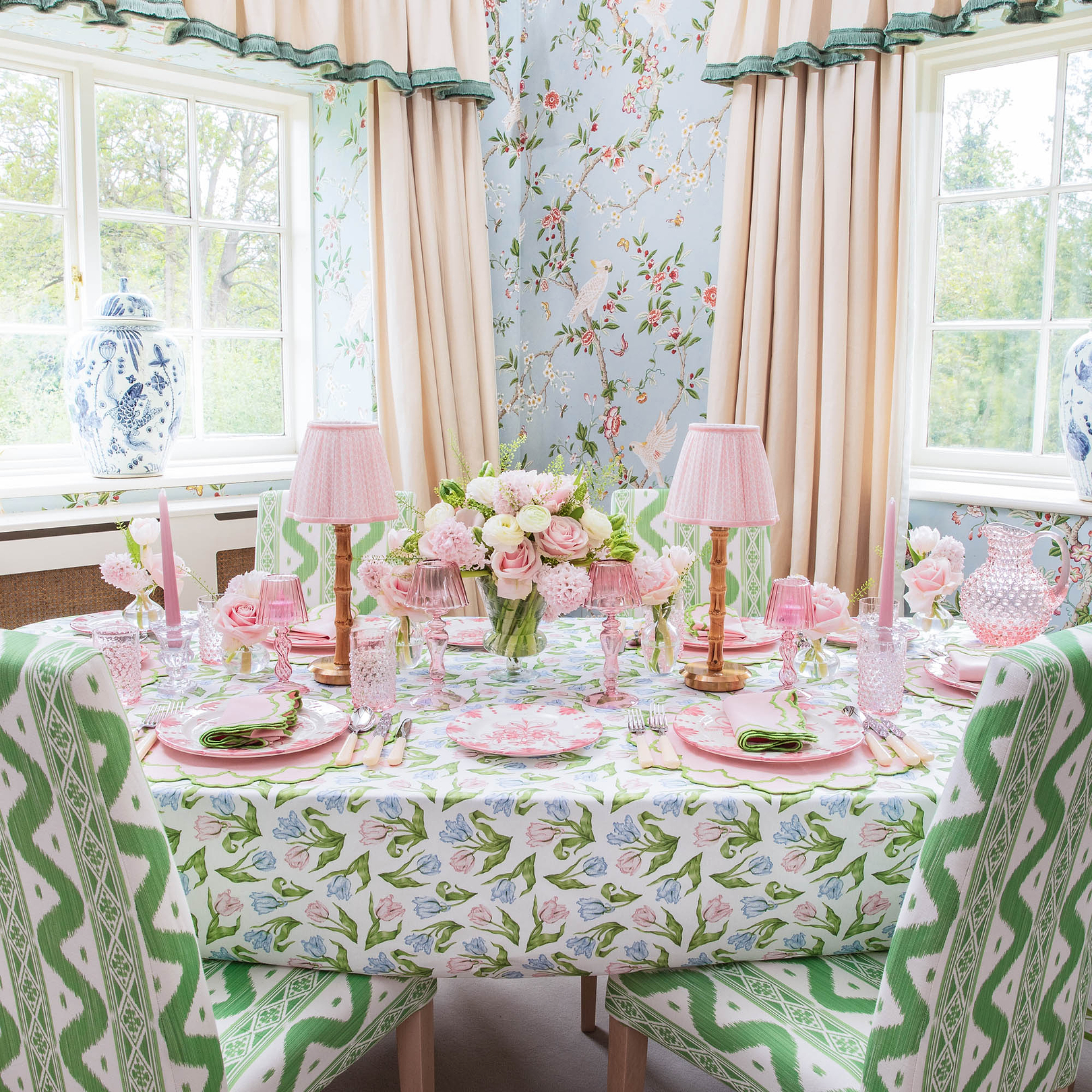 Pink & Green Lily Napkins (Set of 4)
