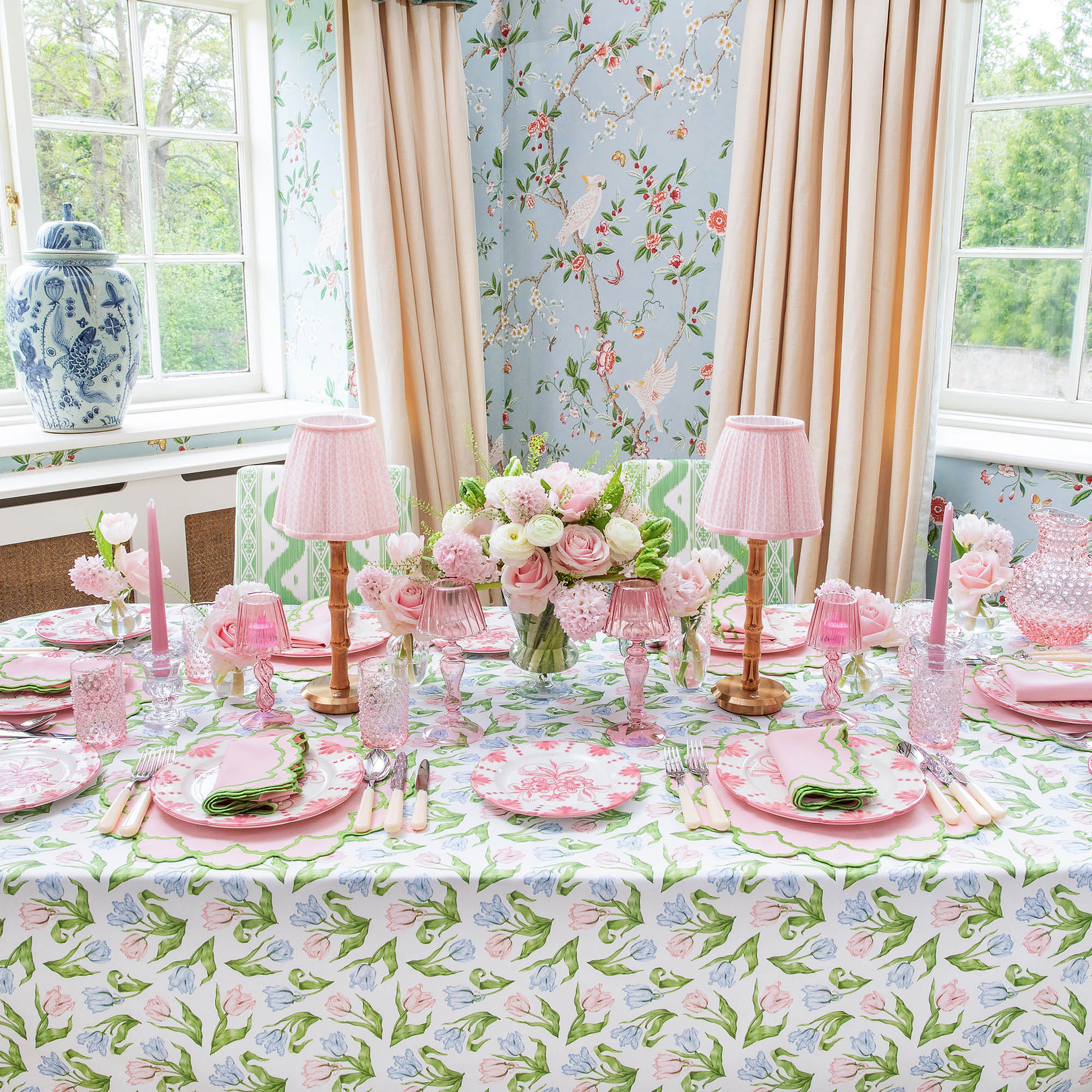 Pink & Green Lily Napkins (Set of 4)