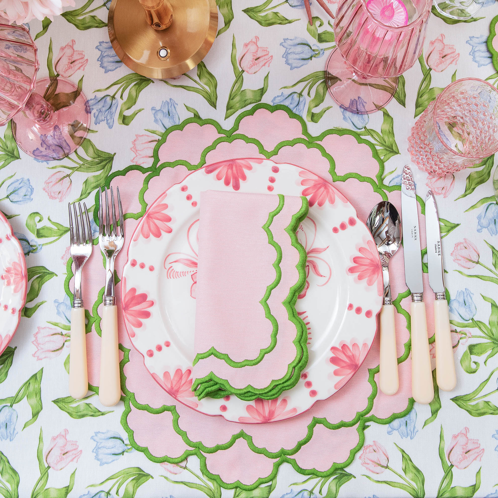 Pink & Green Lily Napkins (Set of 4)