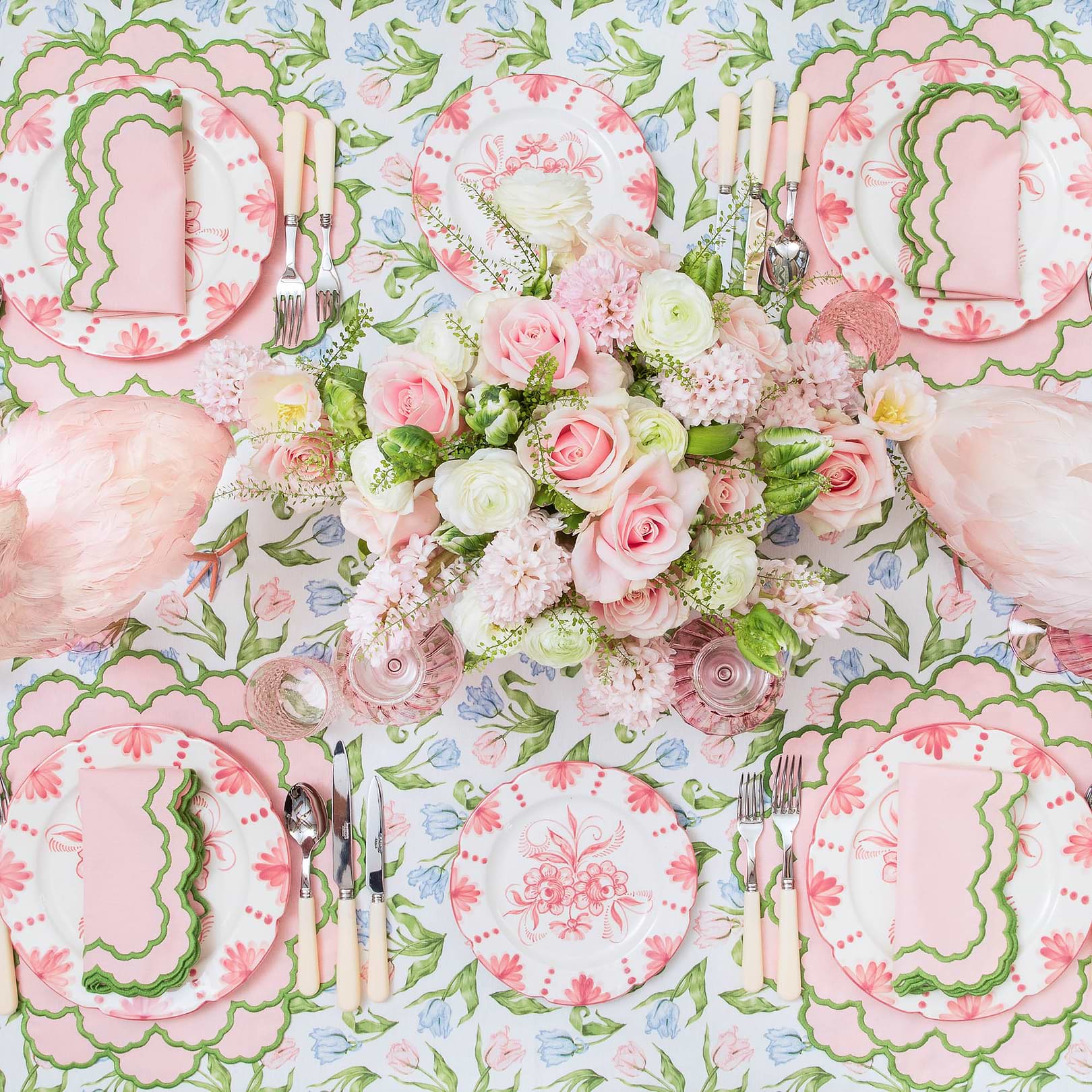 Pink & Green Lily Napkins (Set of 4)