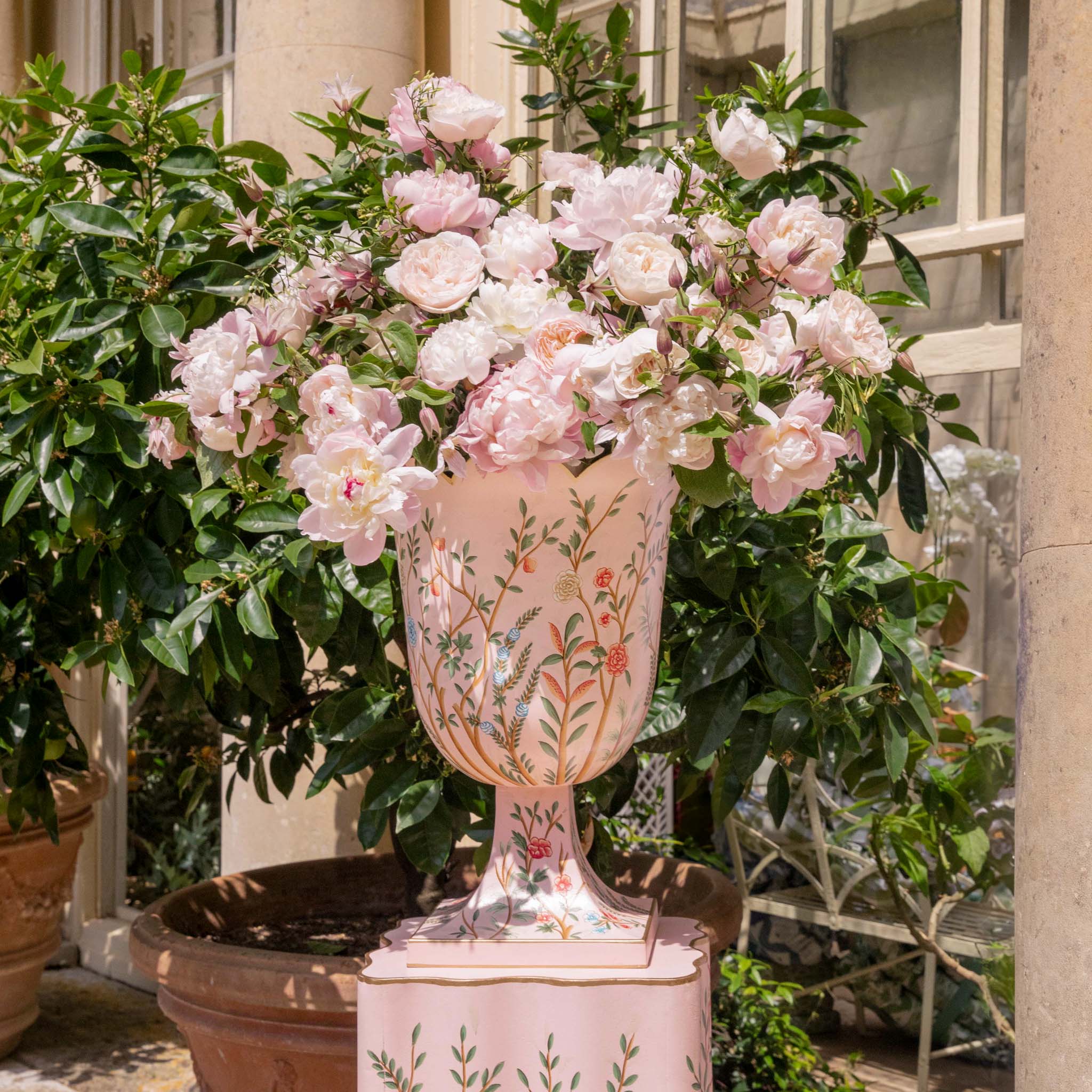 Pink Chinoiserie Tole Urn