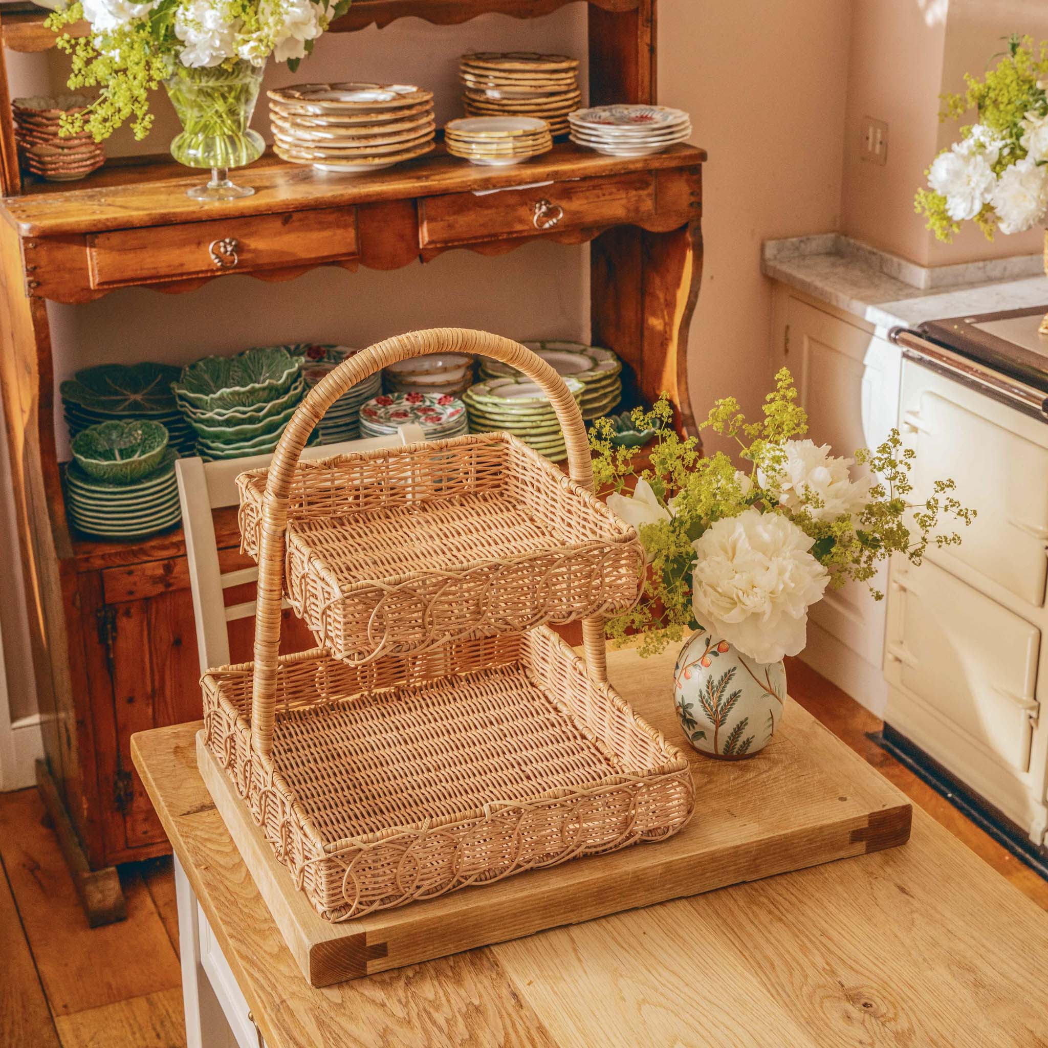 Square Rattan Two Tier Stand