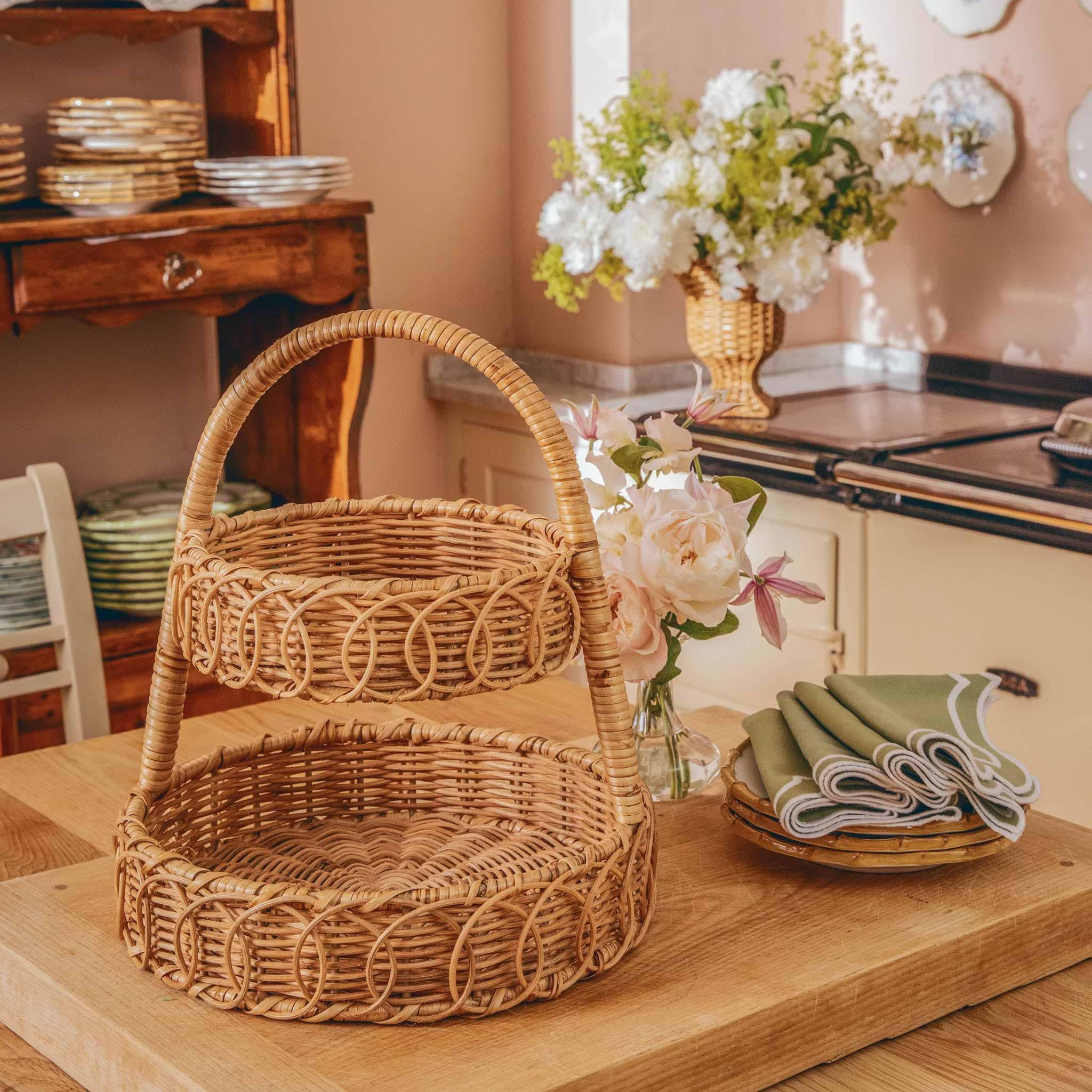 Small Rattan Two-Tiered Stand