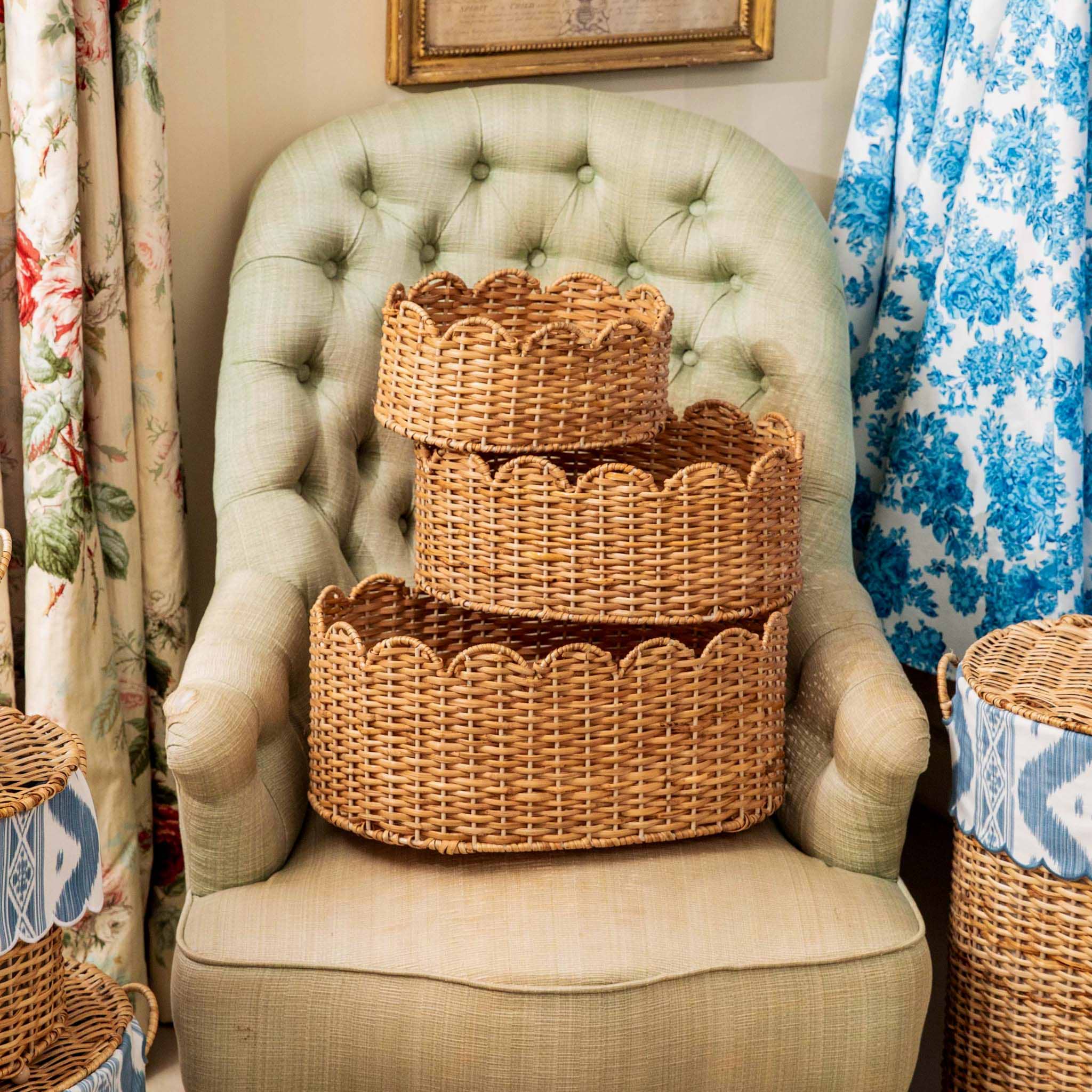 Oval Scalloped Rattan Baskets (Set of 3)
