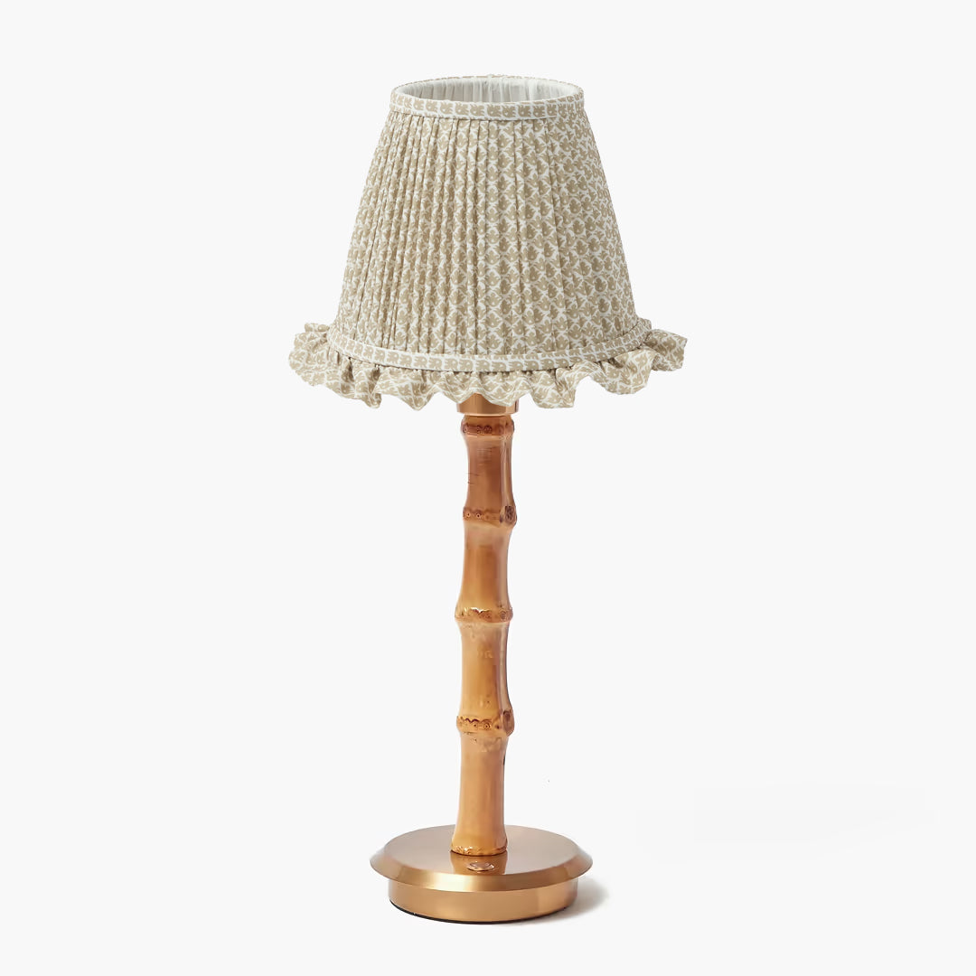 Bamboo Rechargeable Lamp with Putty Lotus Ruffle Shade (18cm)