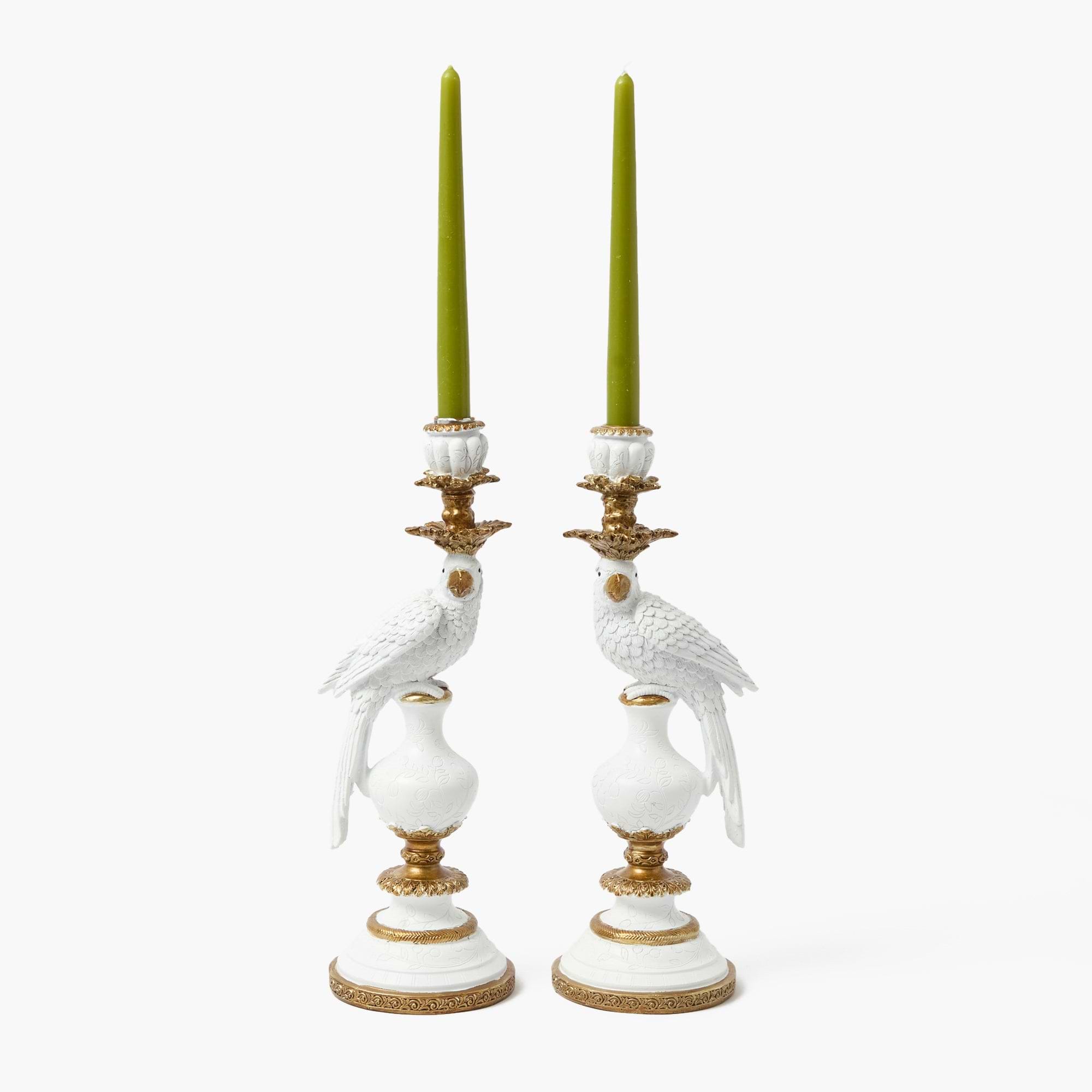 White Parrot Candle Holders (Pair)