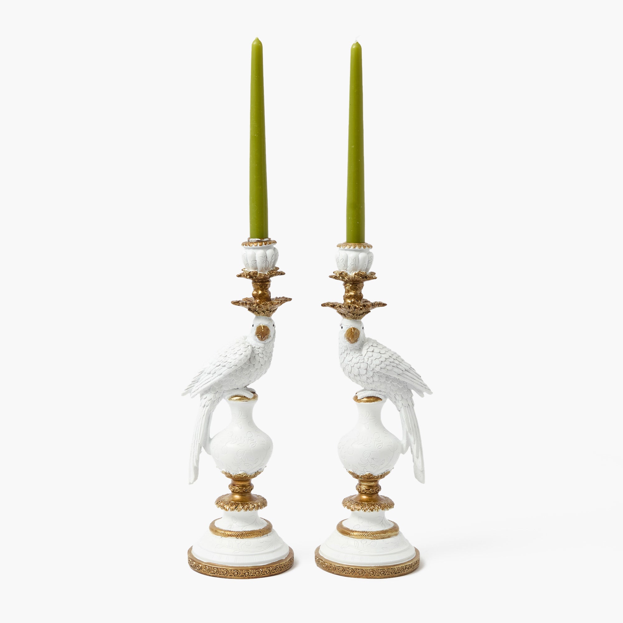 White Parrot Candle Holders (Pair)