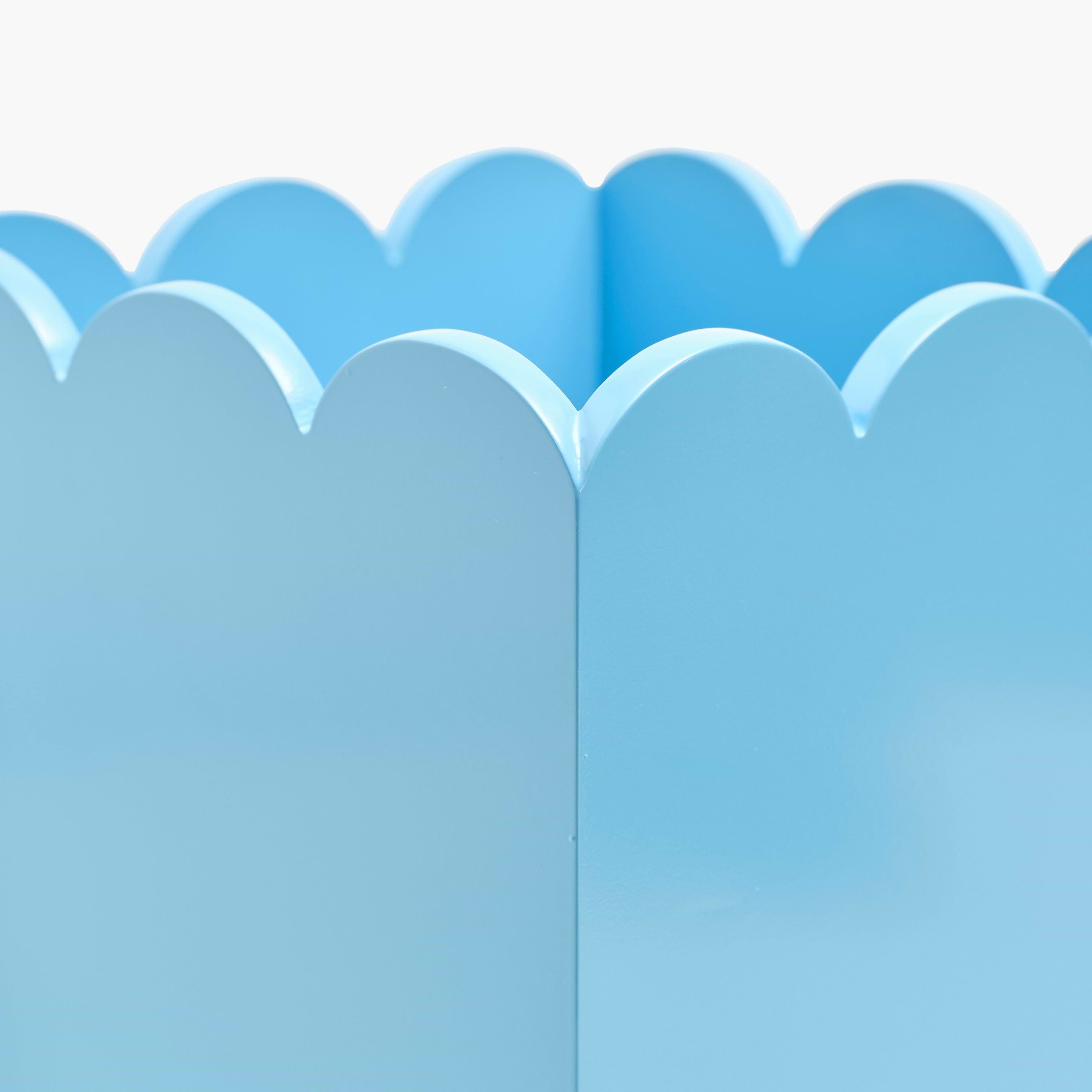 Soft Blue Scalloped Lacquer Waste Paper Bin