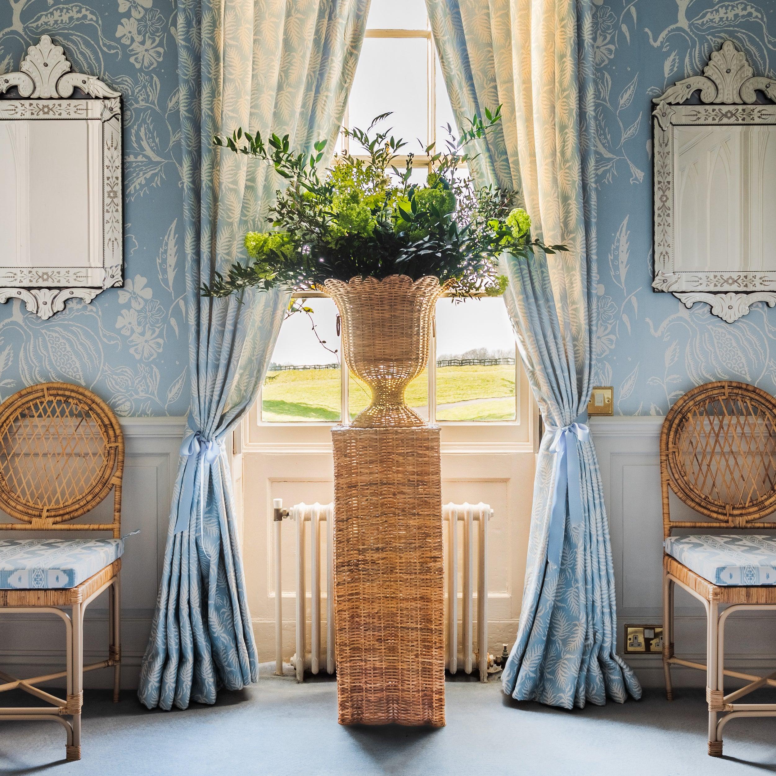 Liliana Scalloped Rattan Pedestal and Urn - Mrs. Alice