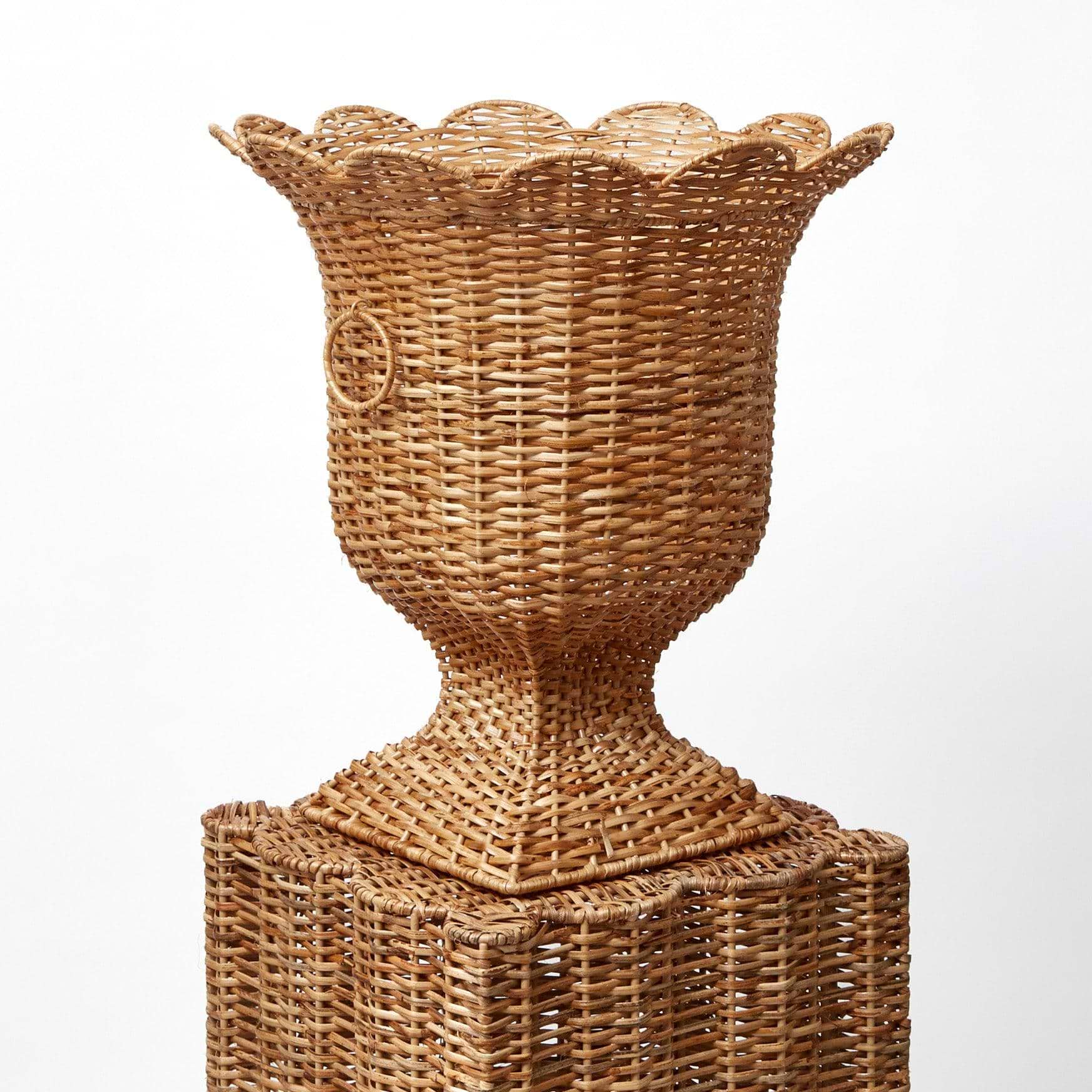 Liliana Scalloped Rattan Pedestal and Urn - Mrs. Alice