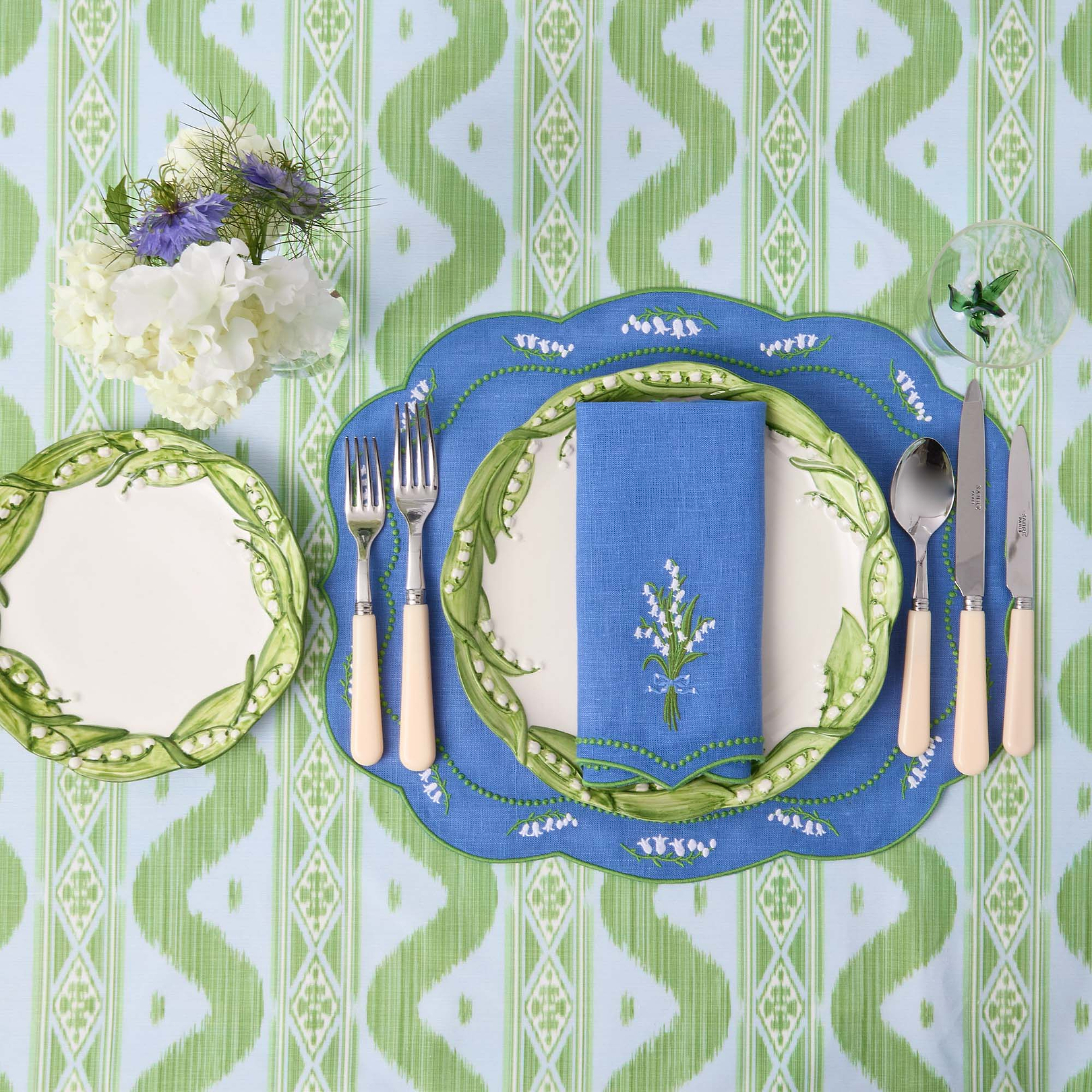 Blue Lily of the Valley Linen Placemats (Set of 4)