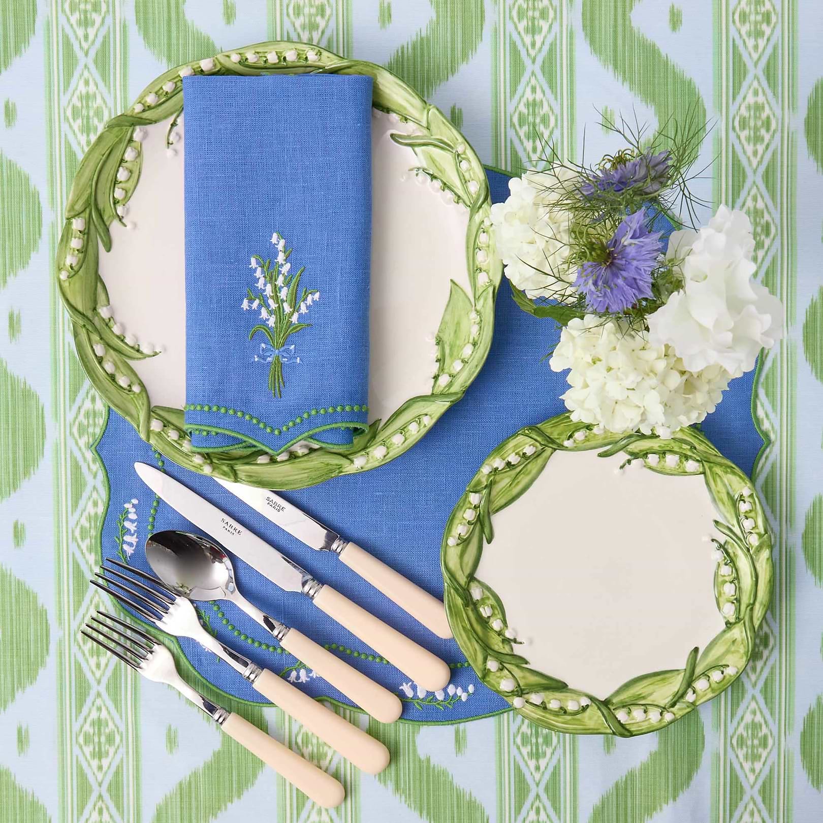 Blue Lily of the Valley Linen Placemats (Set of 4)