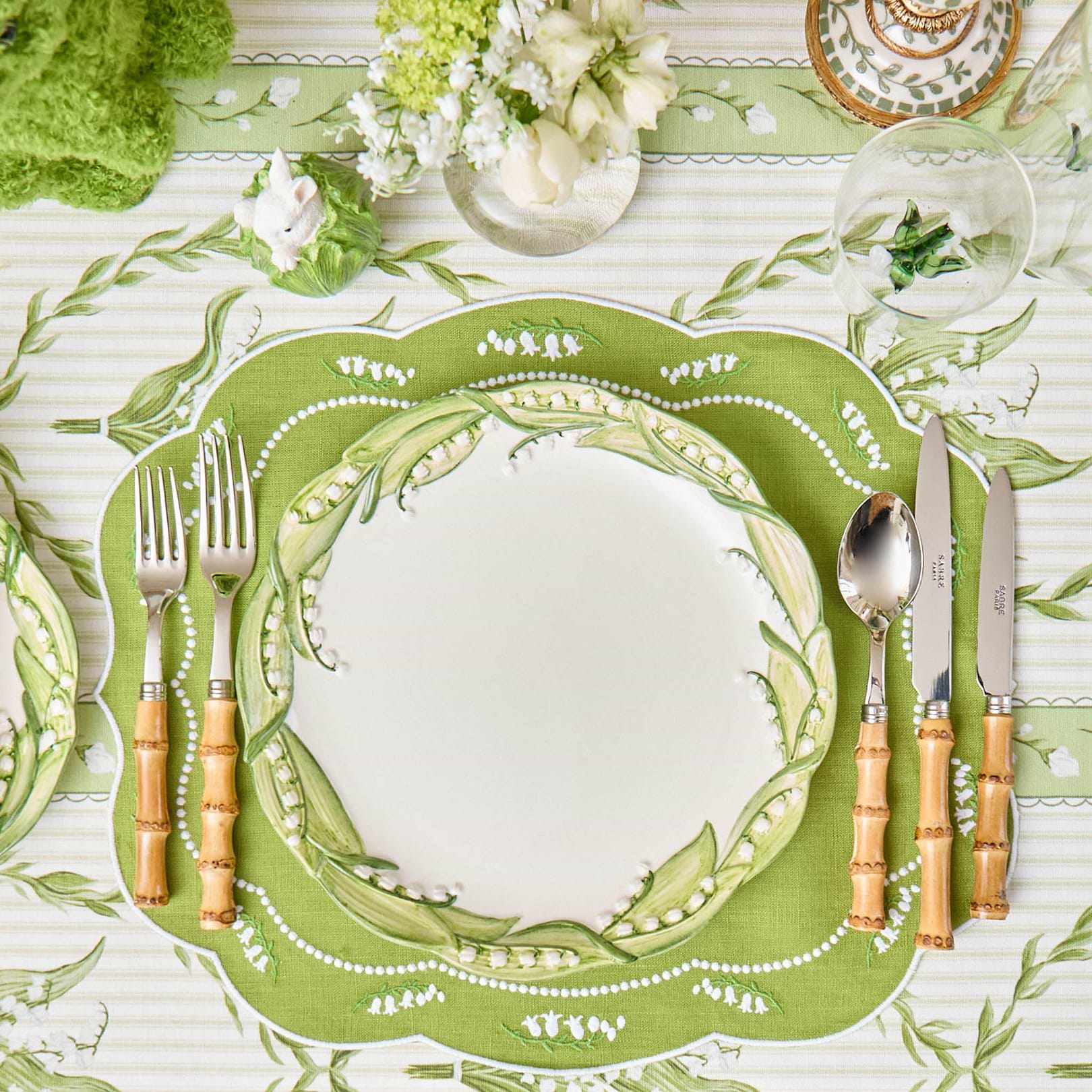 Green Lily of the Valley Eloise Linen Placemats (Set of 4)