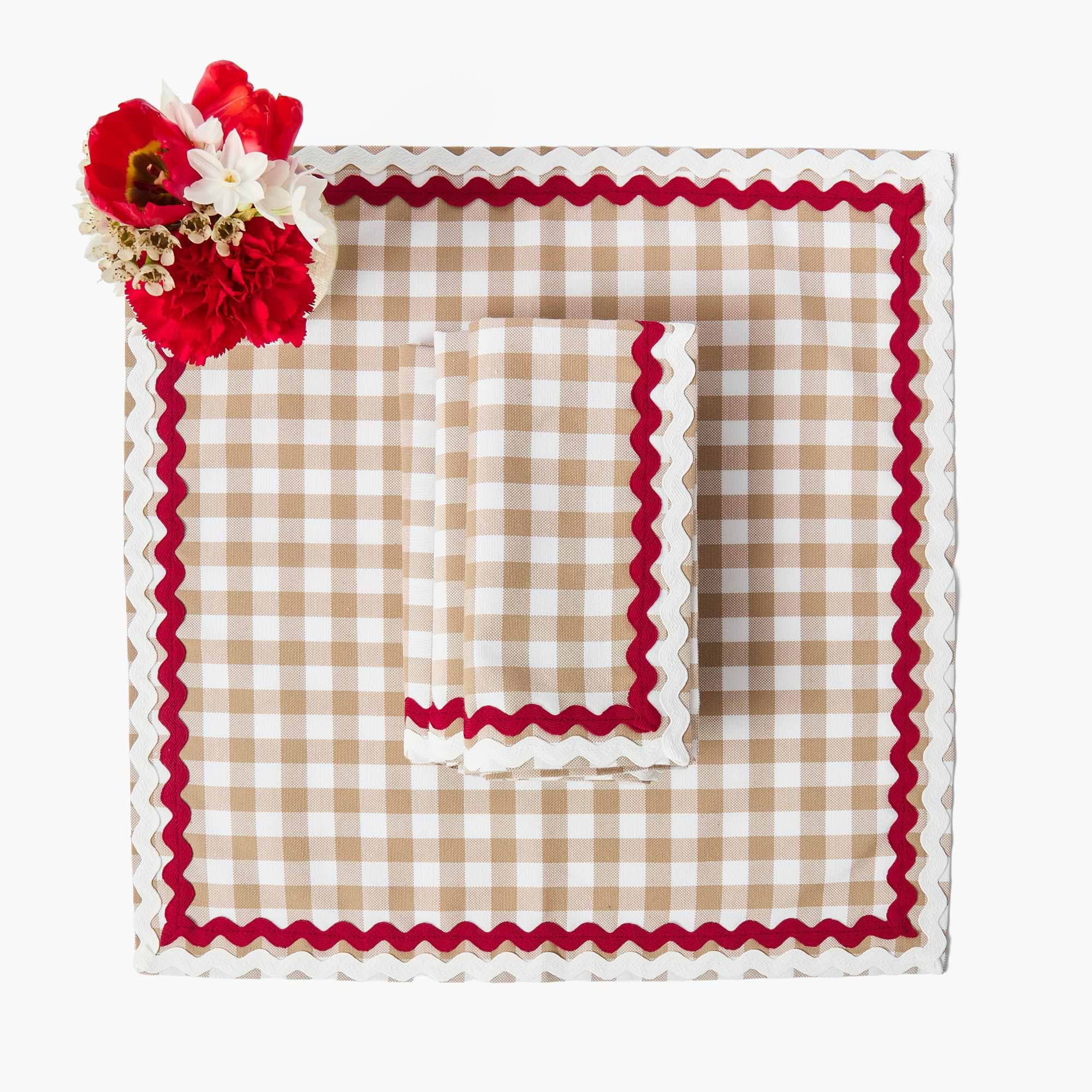 Rossina Putty Gingham & Red Napkins (Set of 4)